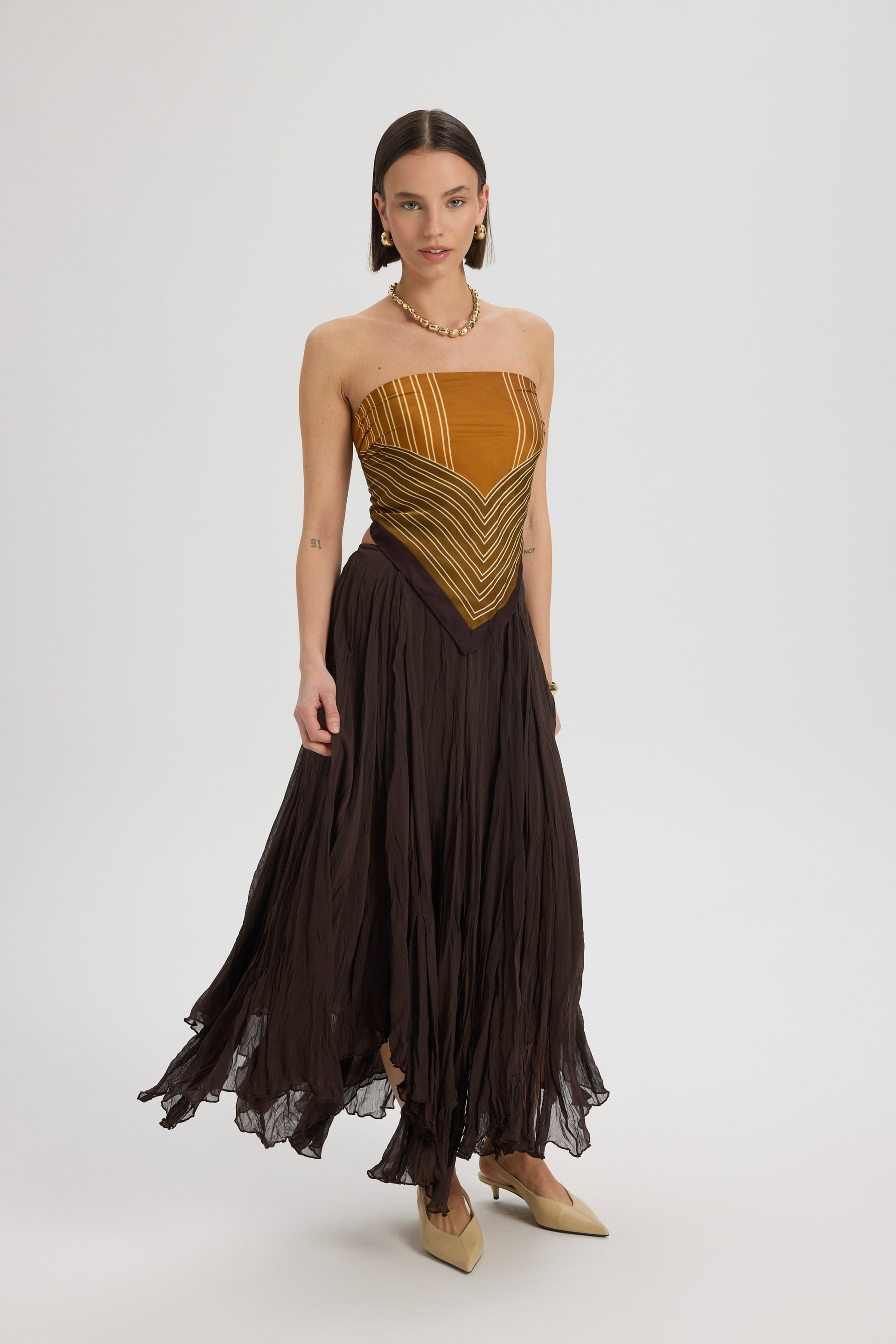 Assa Pleated Brown Skirt