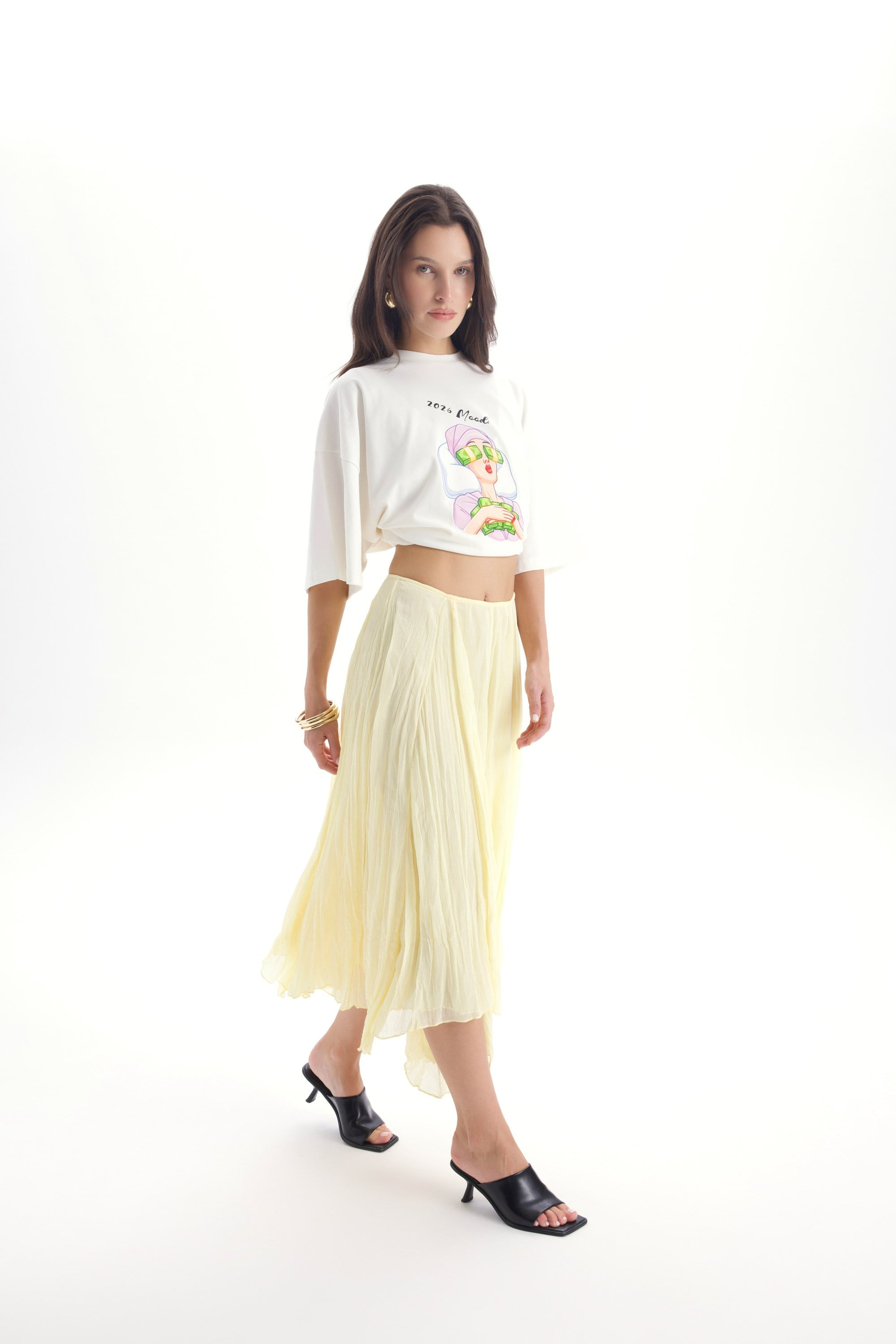 Assa Pleated Yellow Skirt