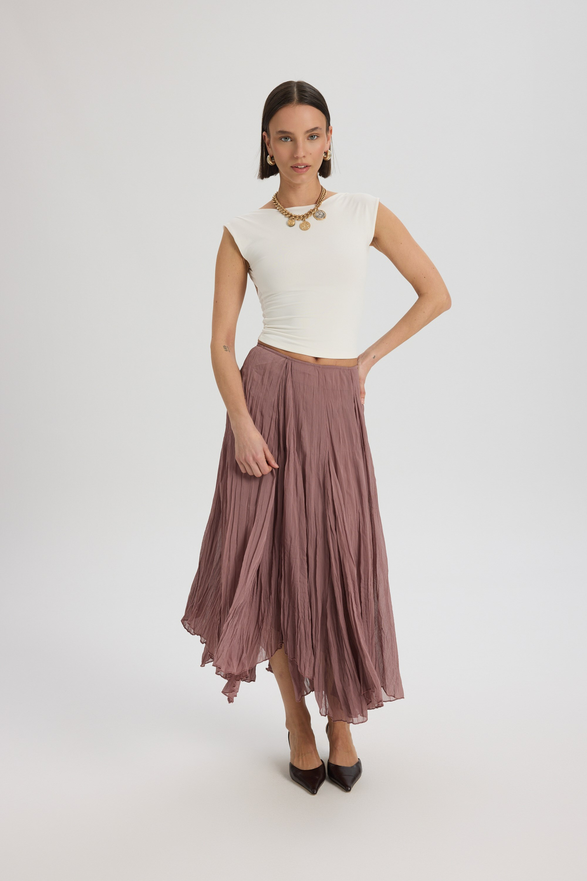 Assa Taupe Pleated Skirt