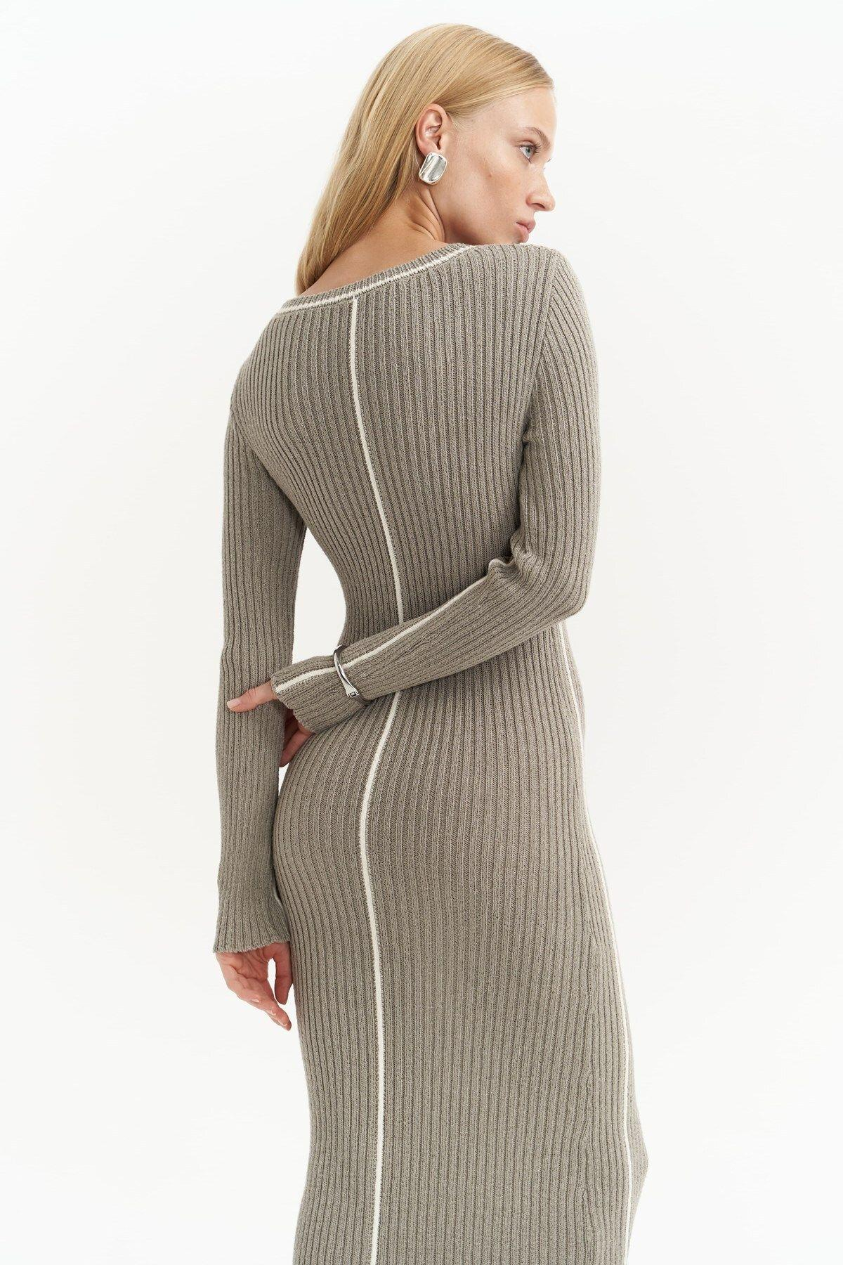 Aston Gray Knit Dress with Contrast Trims