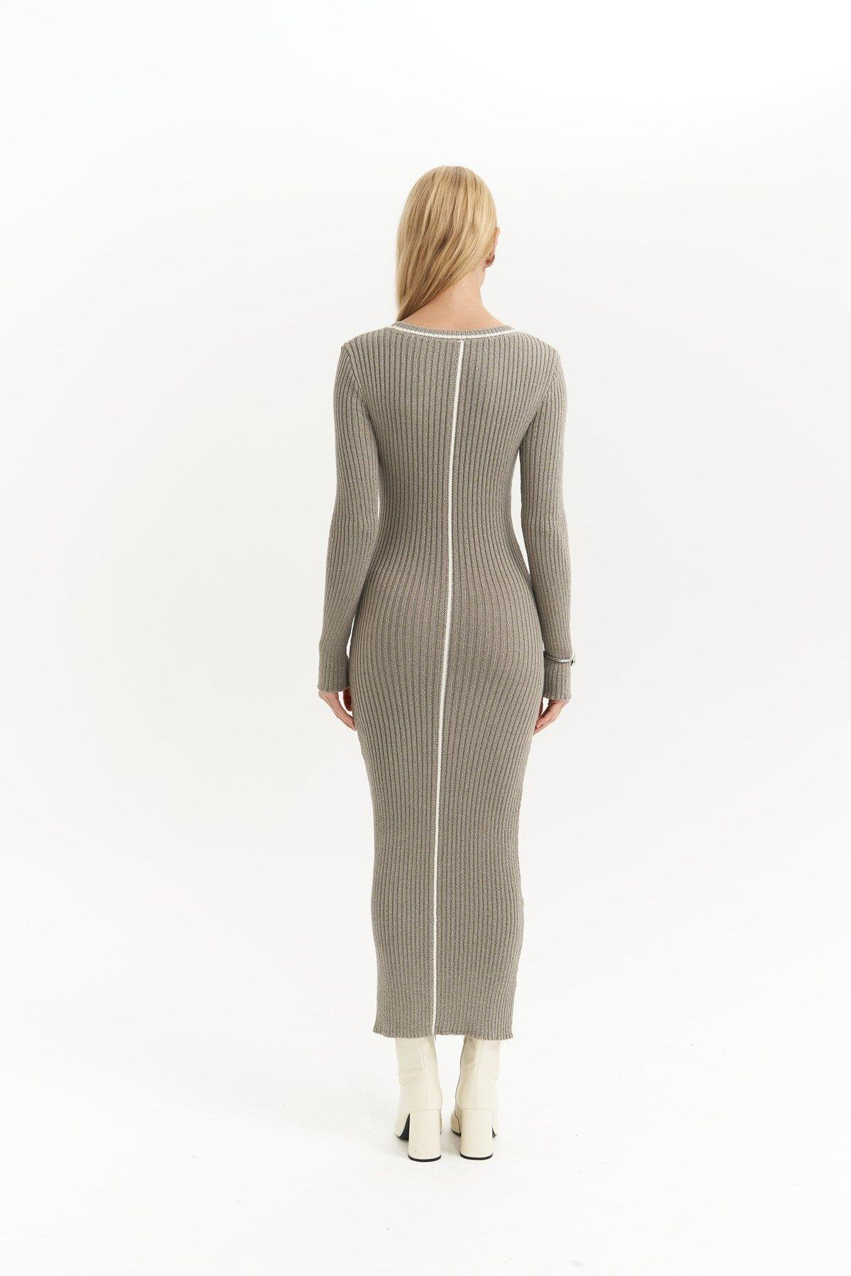 Aston Gray Knit Dress with Contrast Trims