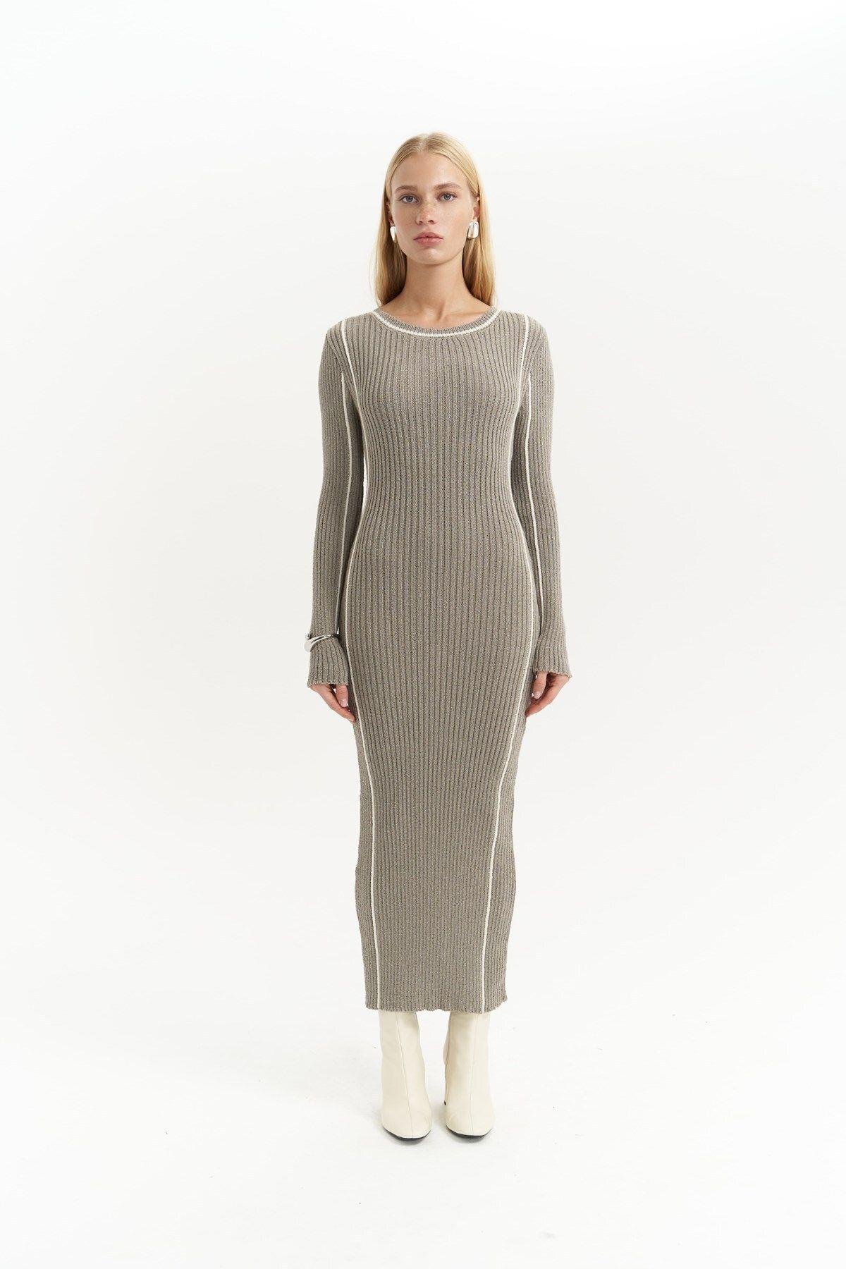 Aston Gray Knit Dress with Contrast Trims