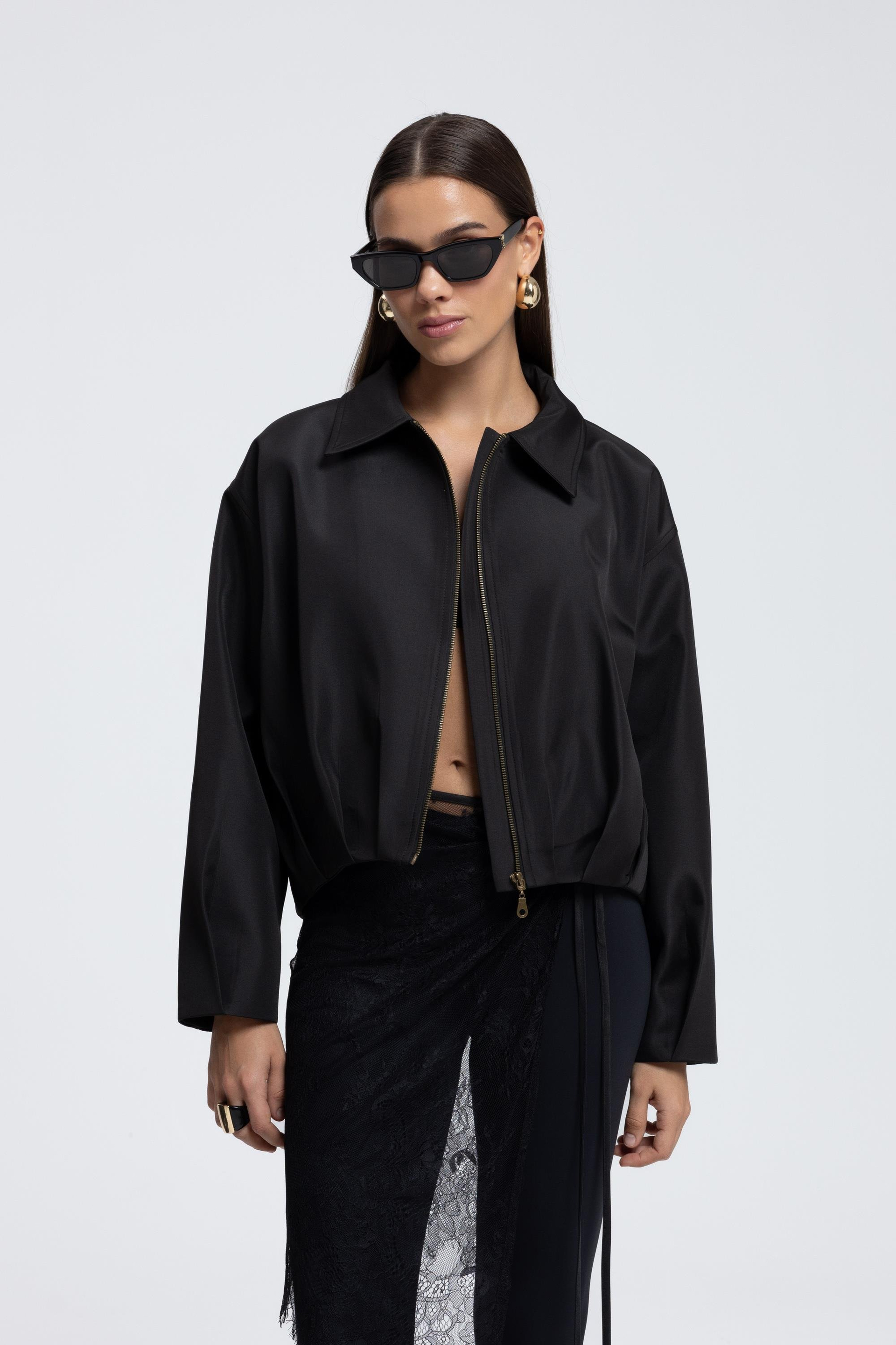 Astrid Mevsimlik Siyah Kısa Bomber Ceket