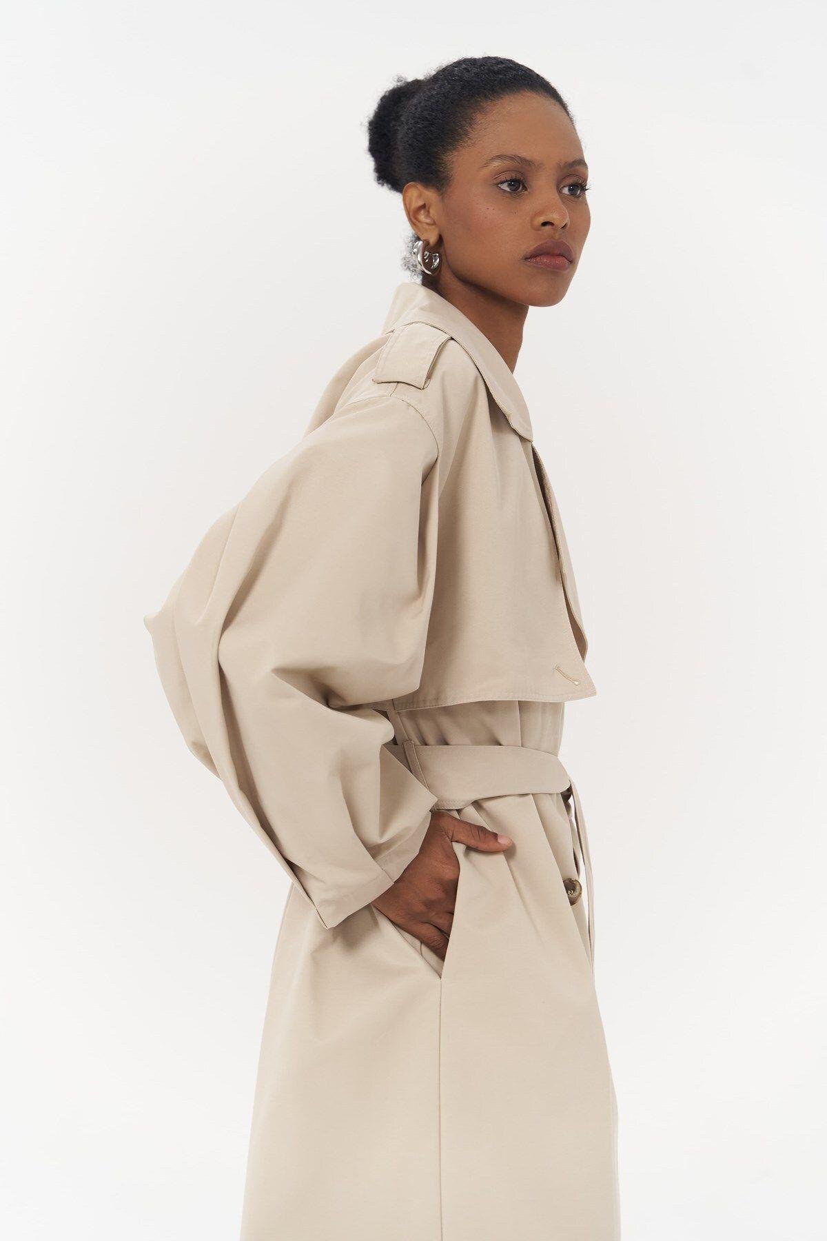 Aubree Beige Oversize Trench Coat