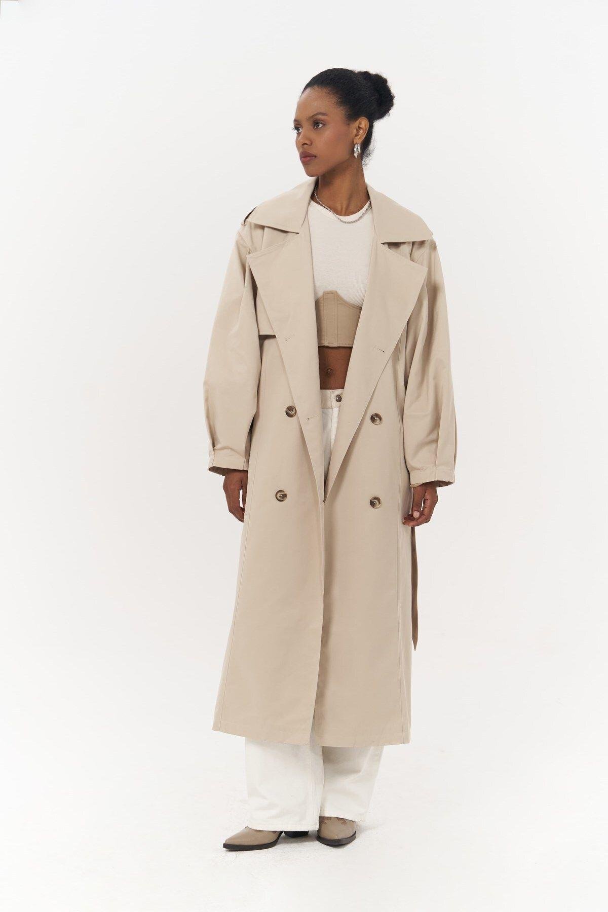 Aubree Beige Oversize Trench Coat