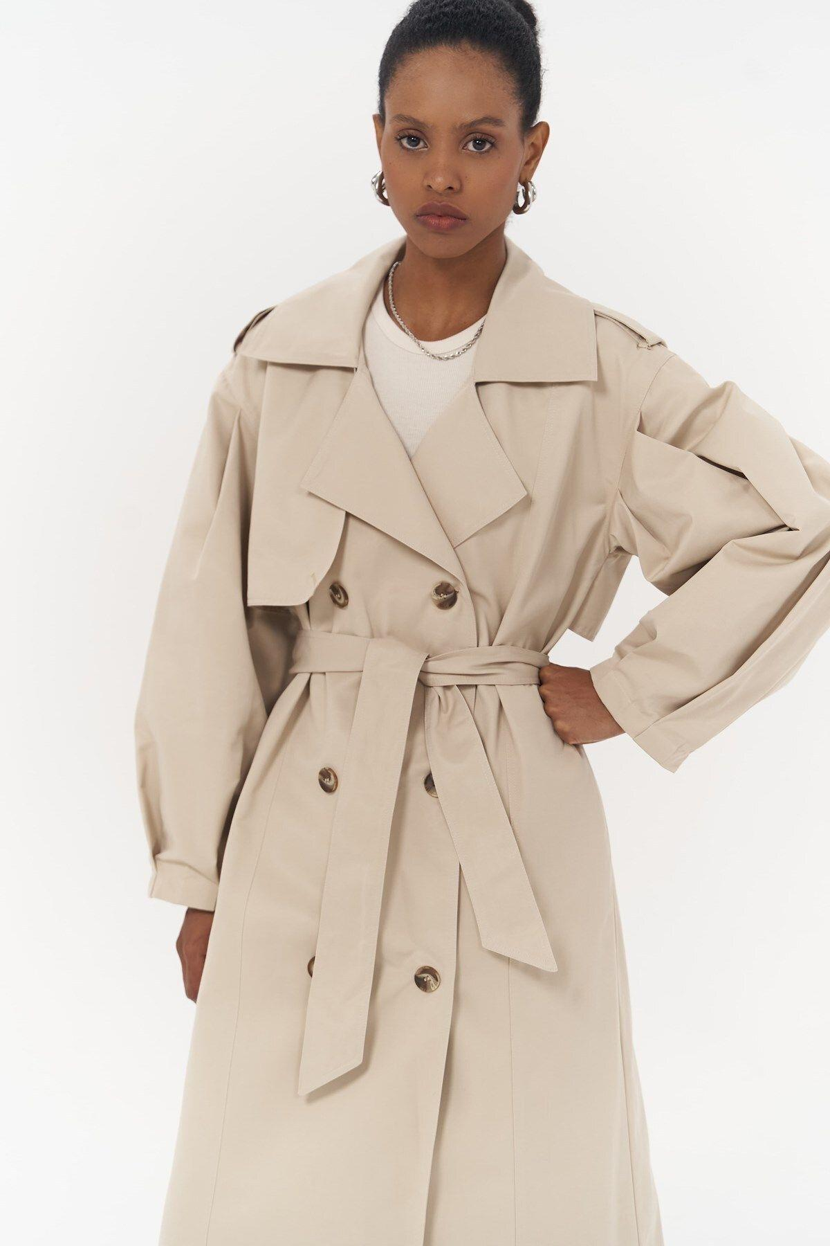 Aubree Beige Oversize Trench Coat