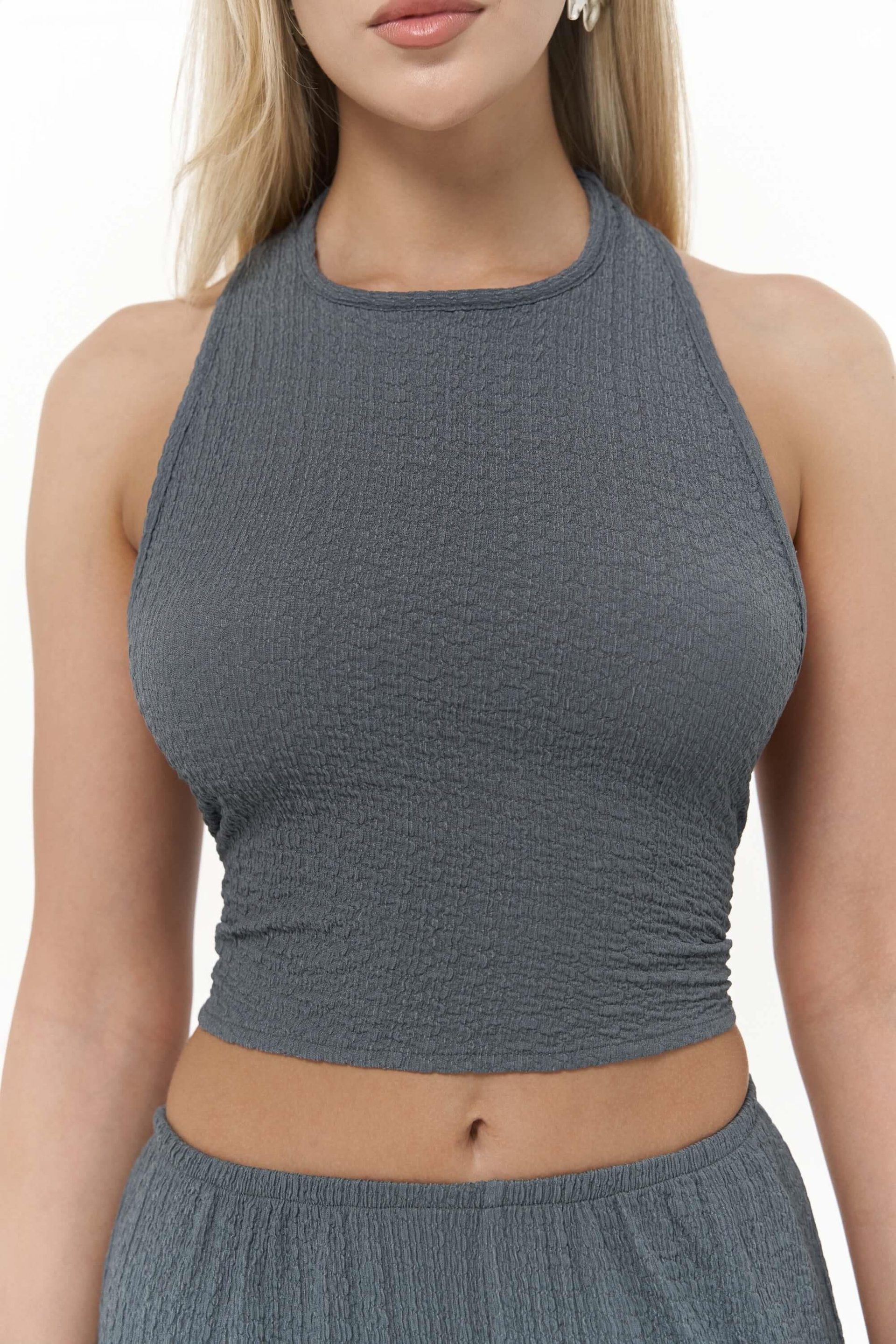 Ayshe Bağlamalı Füme Crop Pantolon Takım