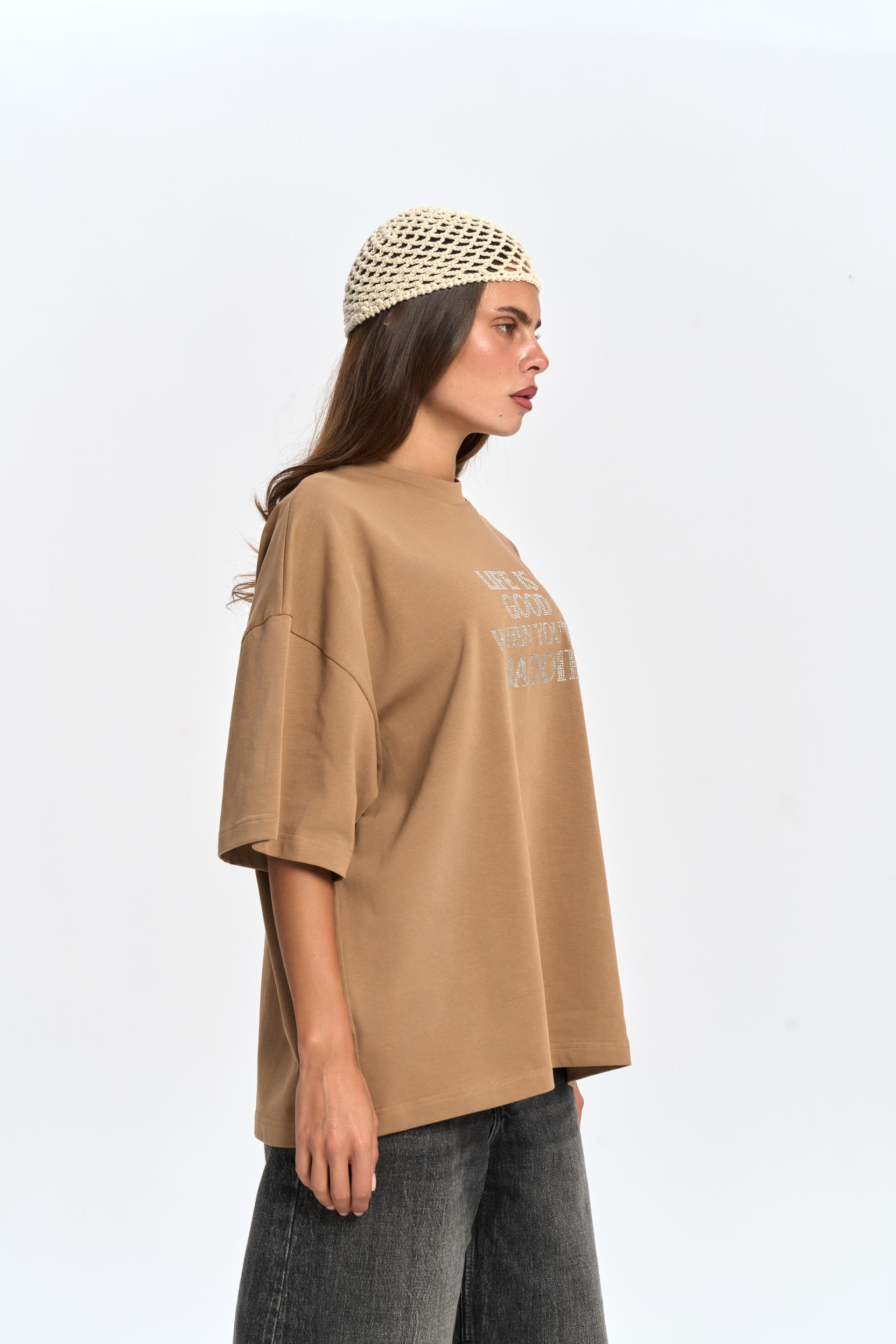 Baddie Oversize Açık Haki T-Shirt