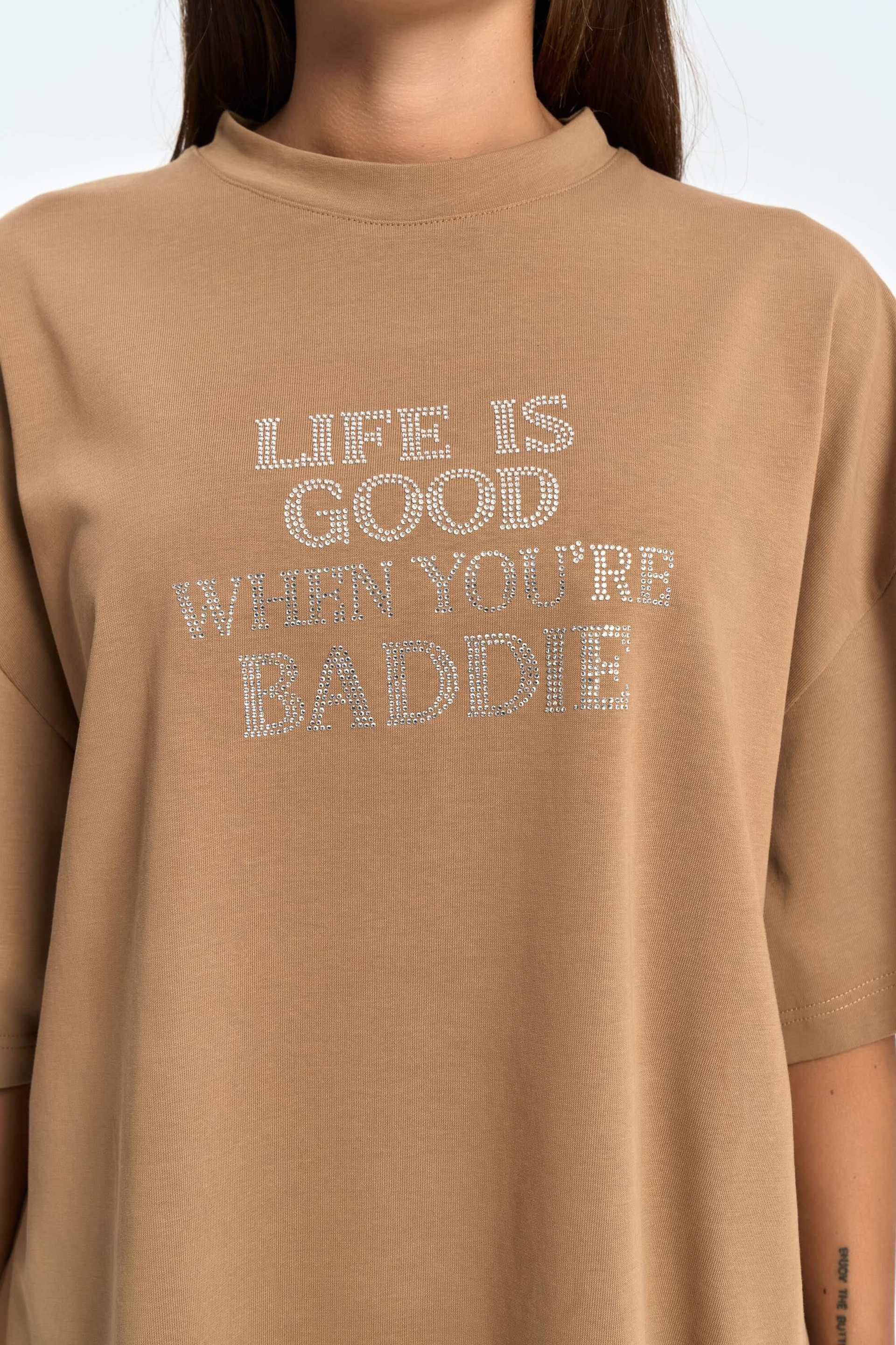 Baddie Oversize Açık Haki T-Shirt