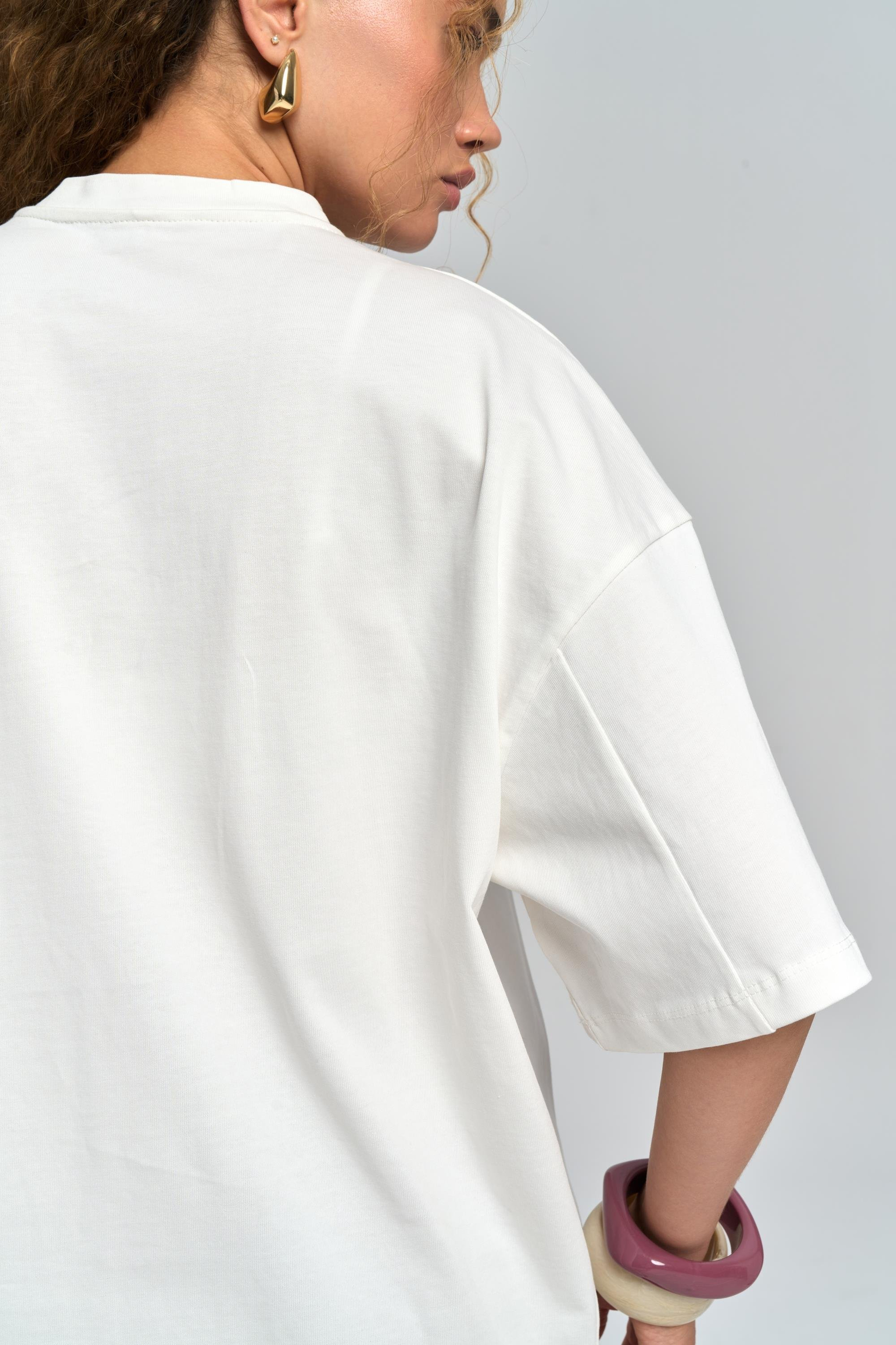 Baddie Oversize Beyaz T-Shirt