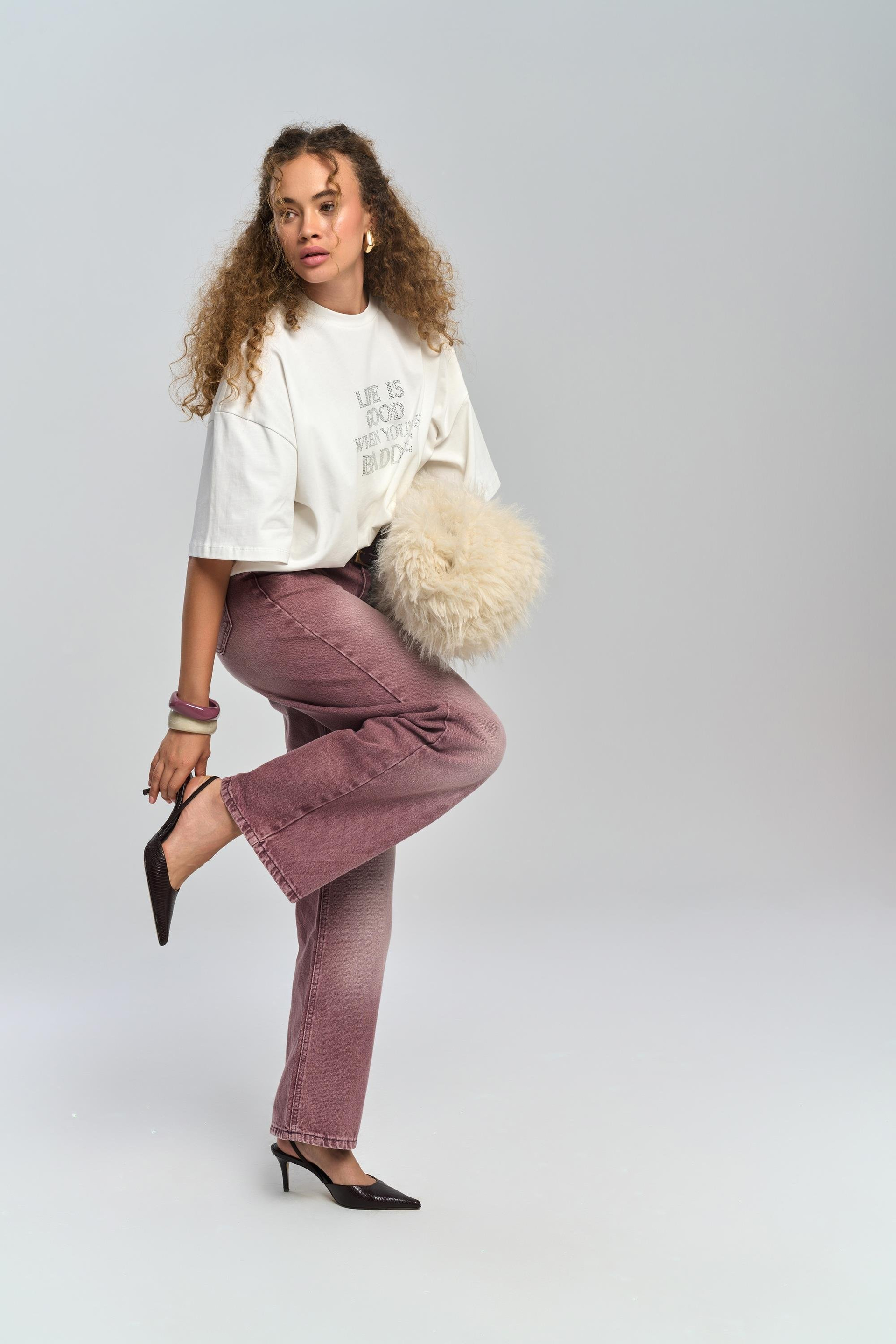 Baddie Oversize Beyaz T-Shirt