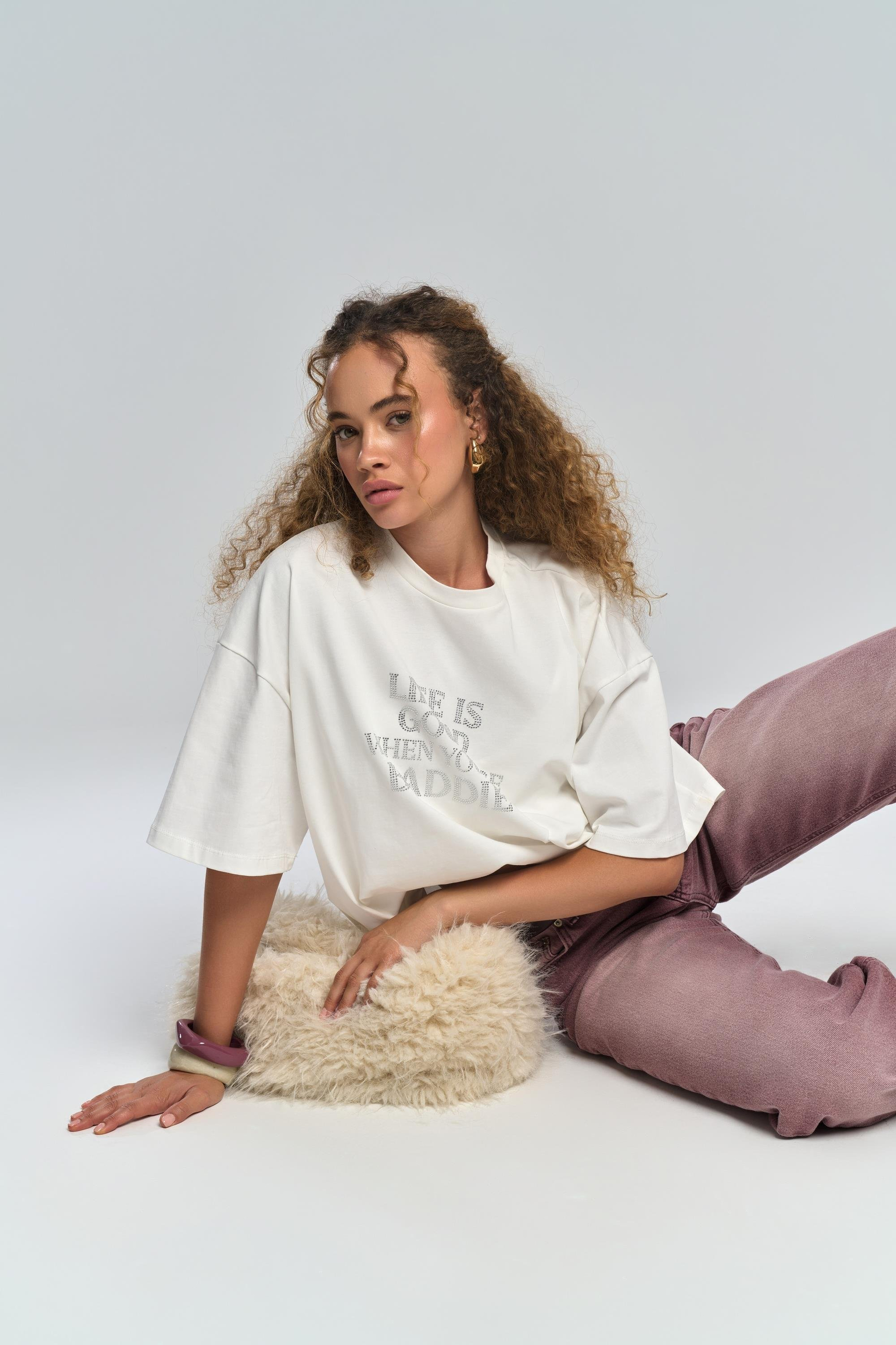 Baddie Oversize Beyaz T-Shirt