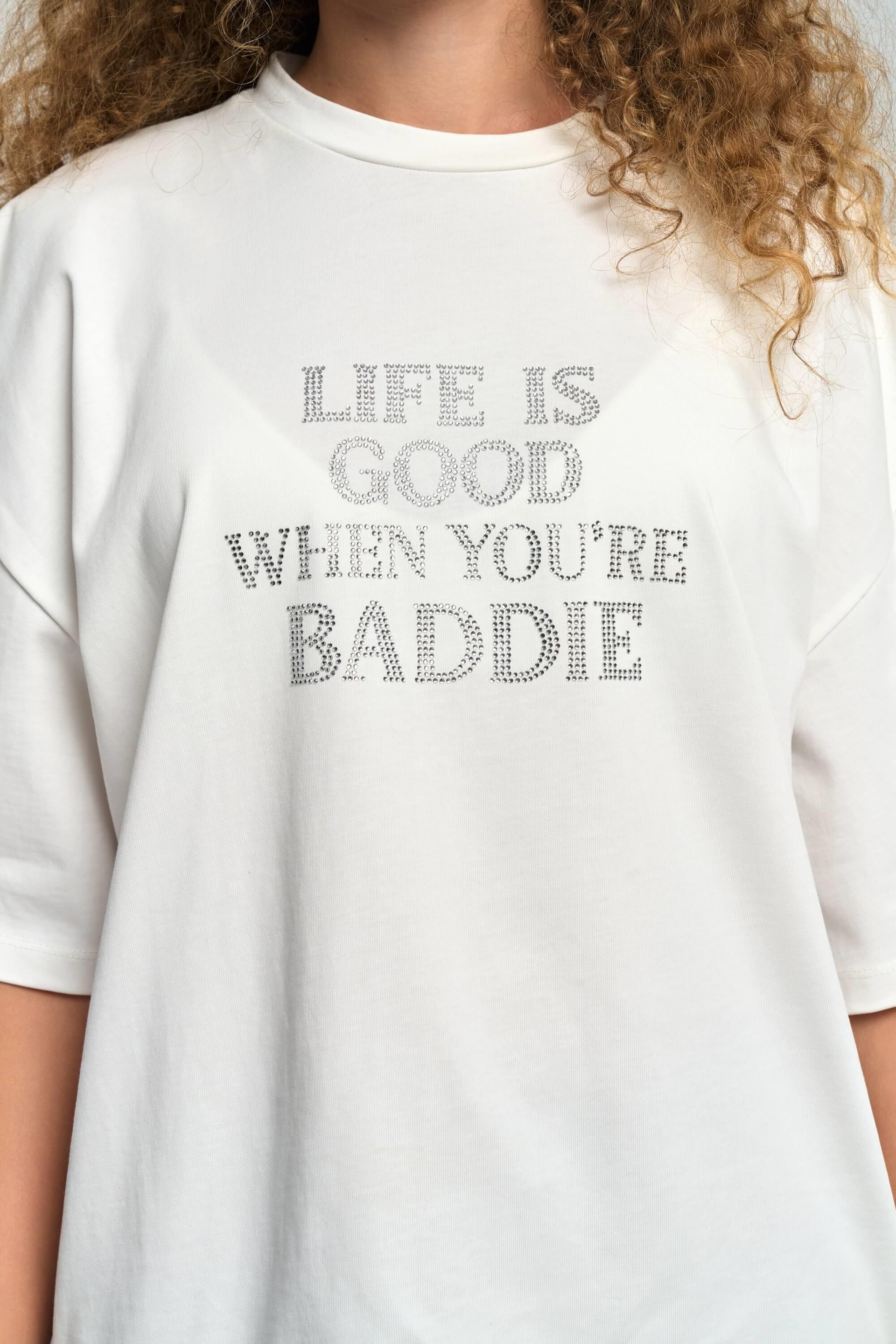 Baddie Oversize Beyaz T-Shirt