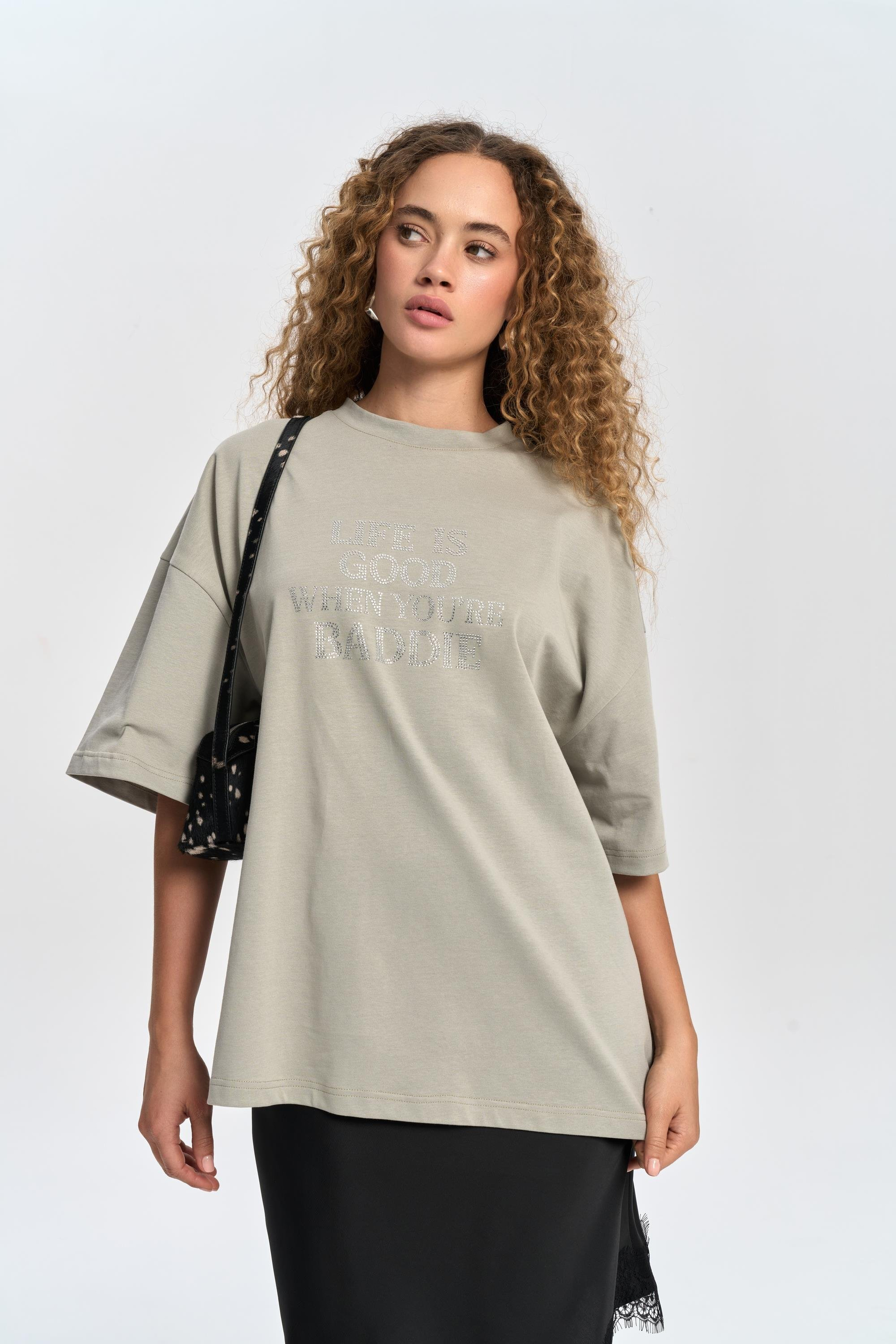 Baddie Oversize Duman T-Shirt
