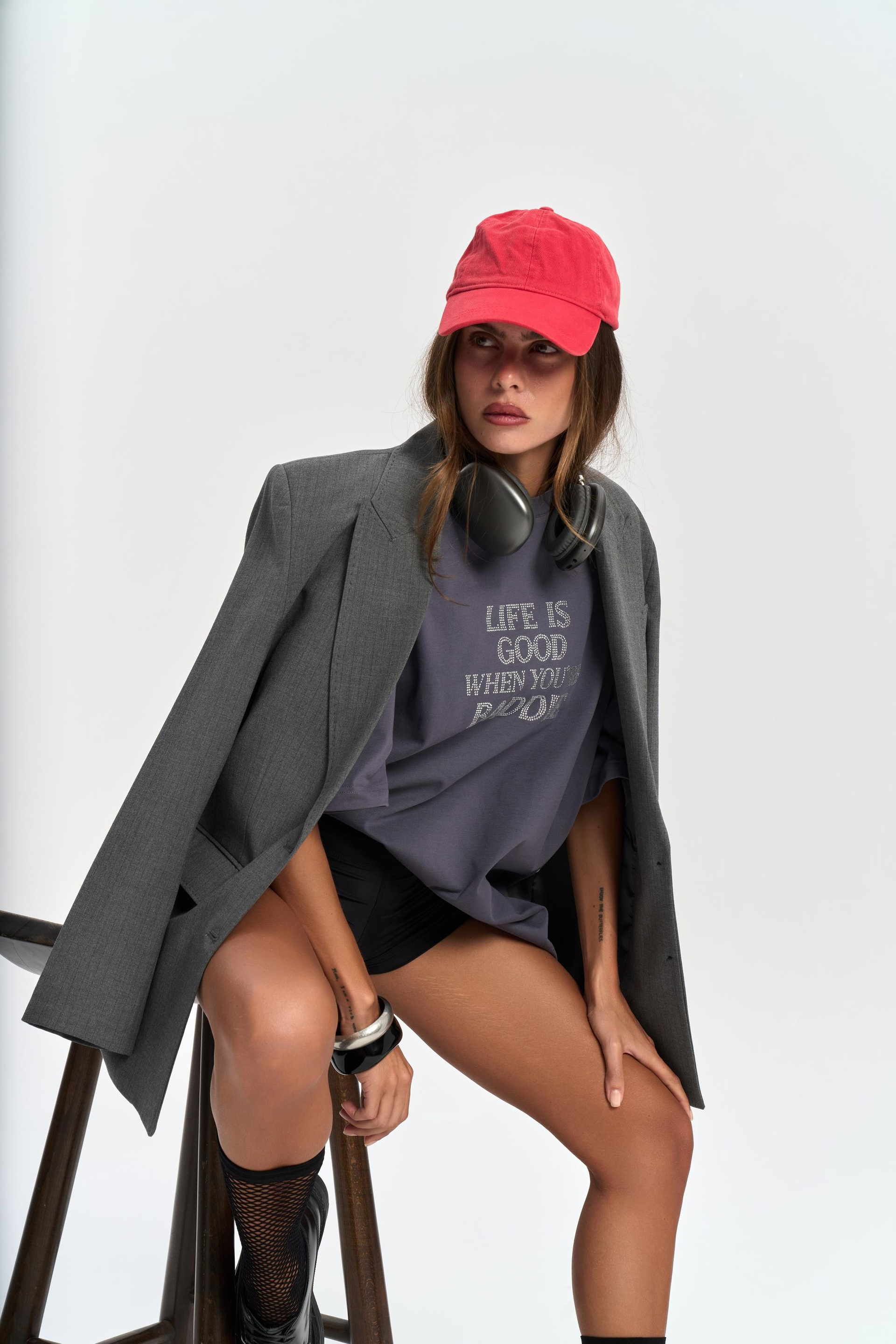 Baddie Oversize Füme T-Shirt 