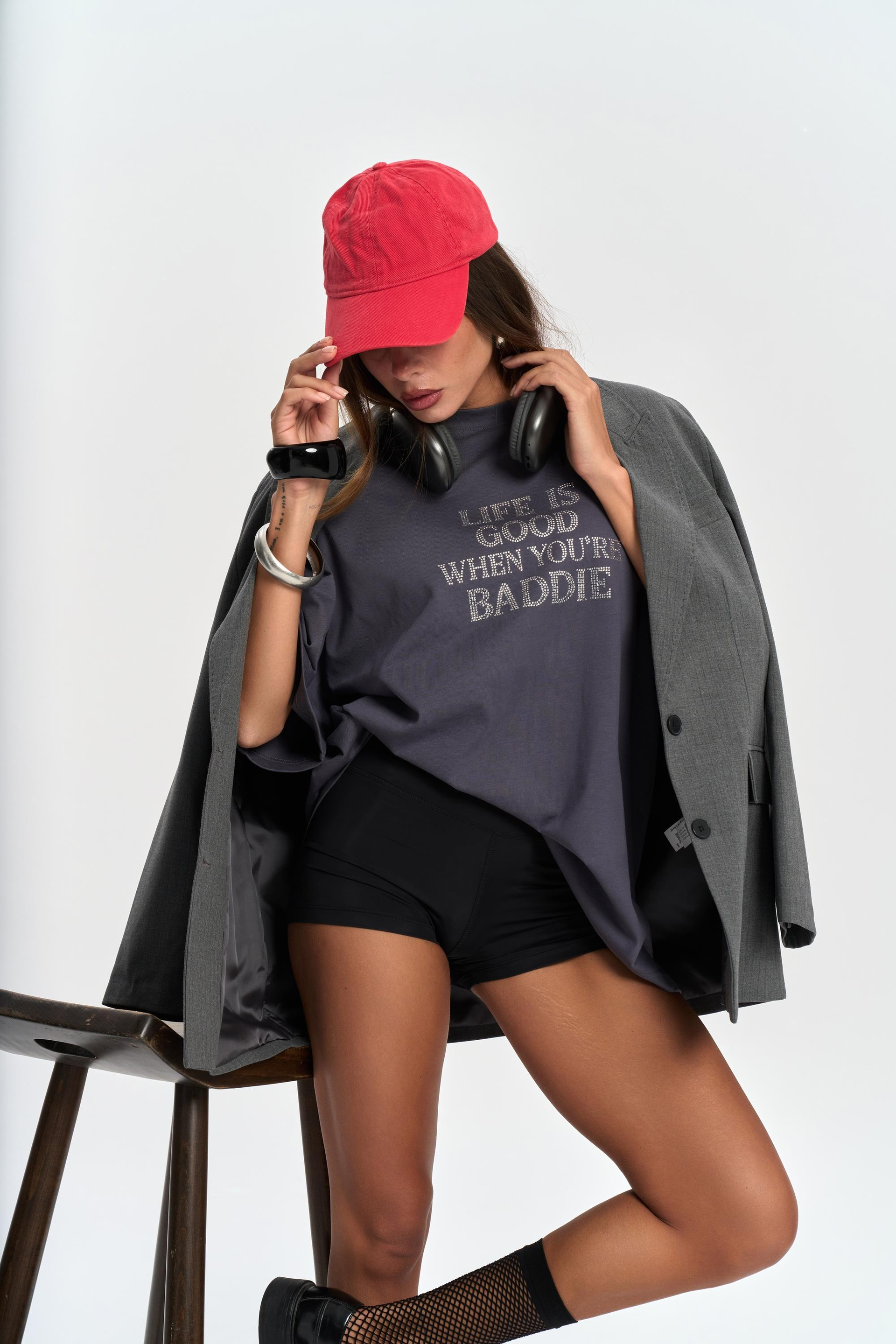 Baddie Oversize Füme T-Shirt 