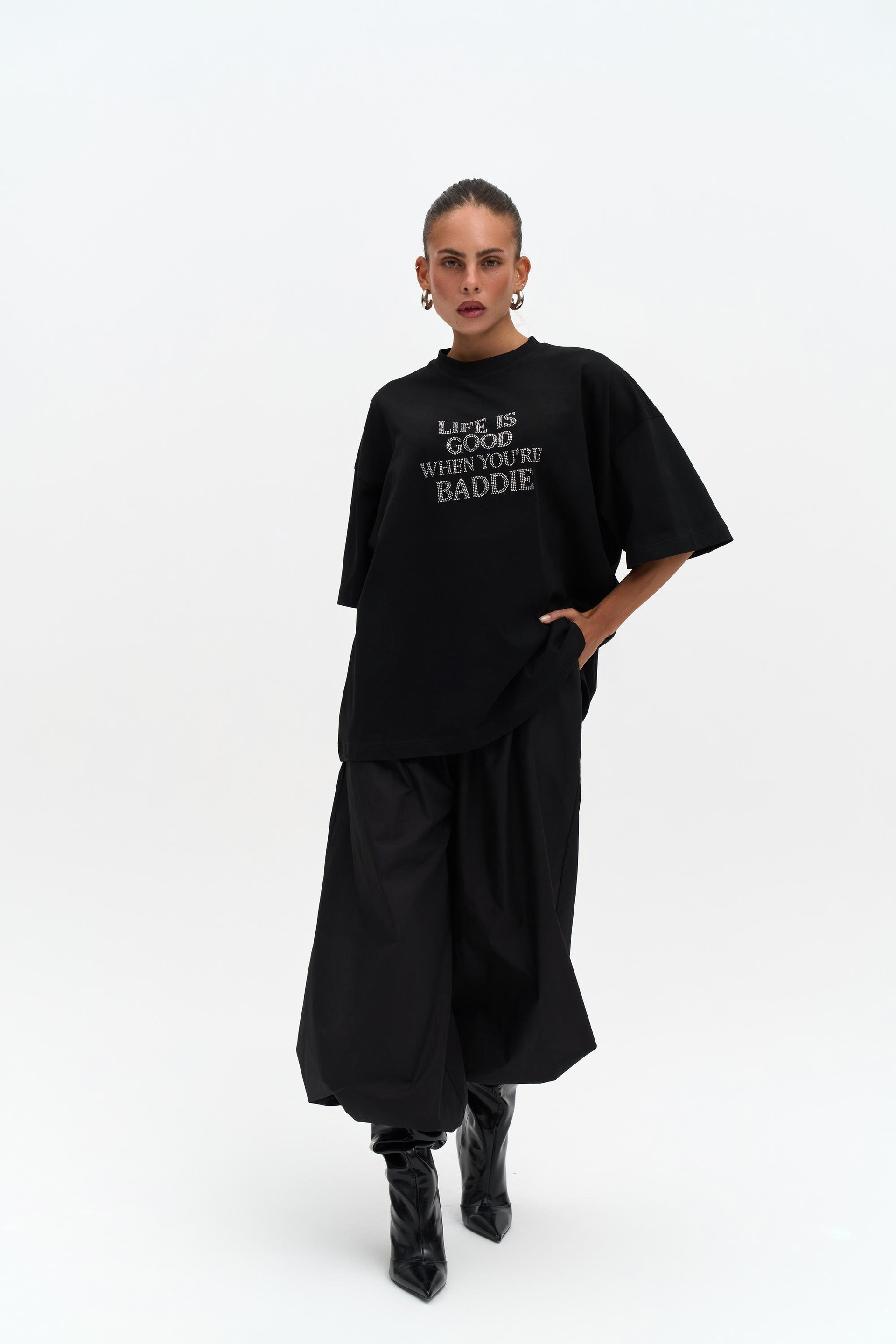 Baddie Oversize Siyah T-Shirt