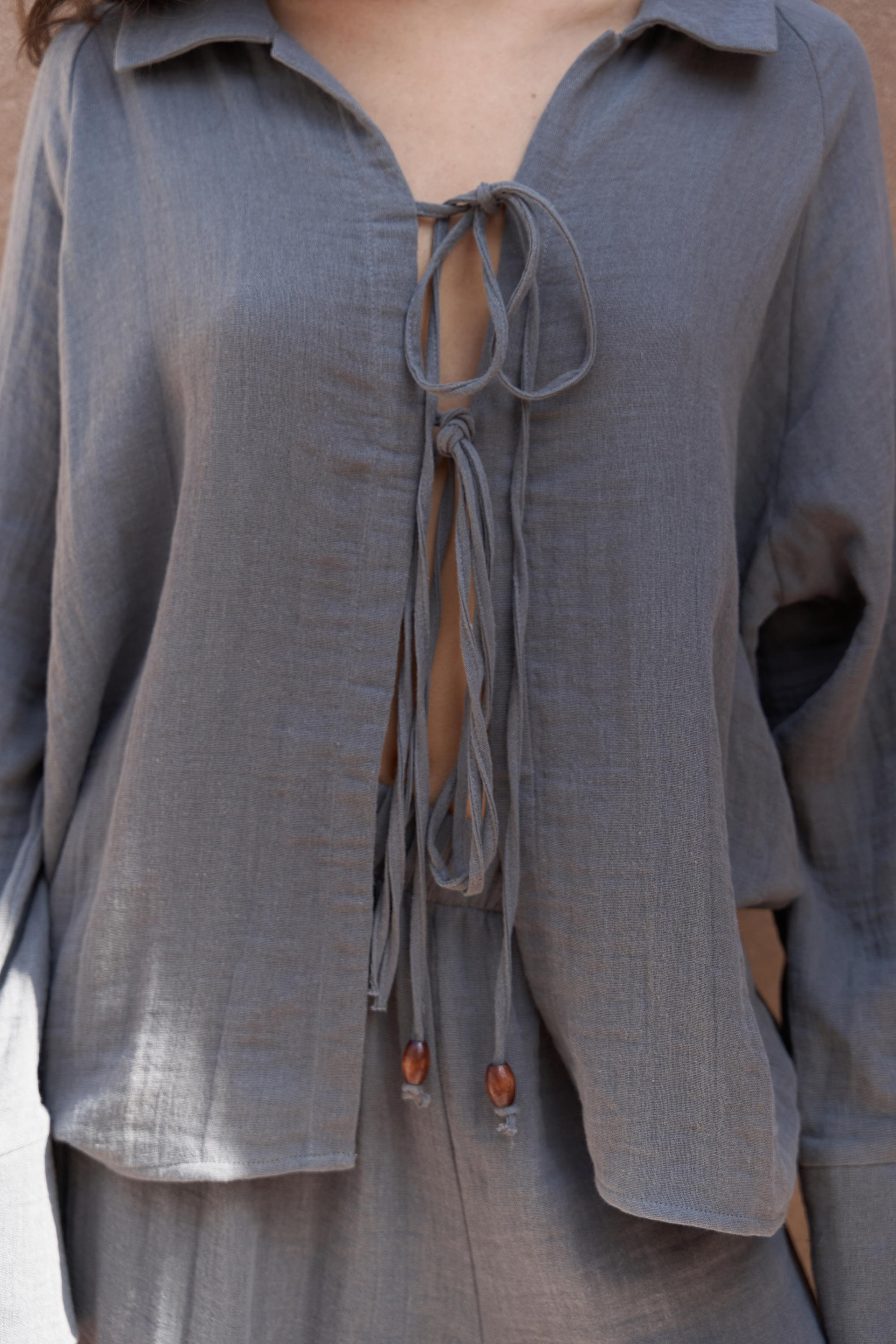 Bali Boncuklu Antrasit Müslin Takım