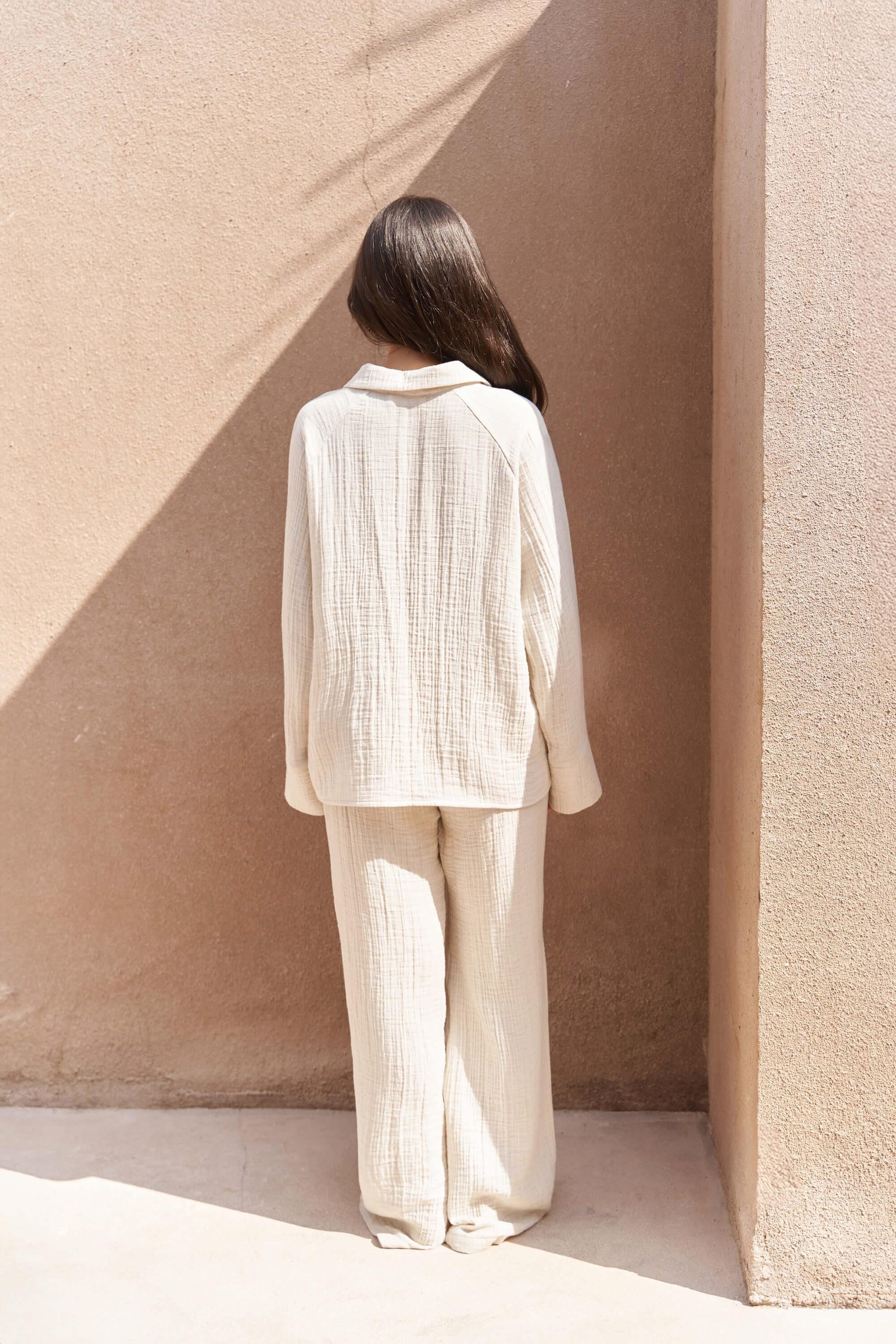 Bali Boncuklu Bej Müslin Takım 