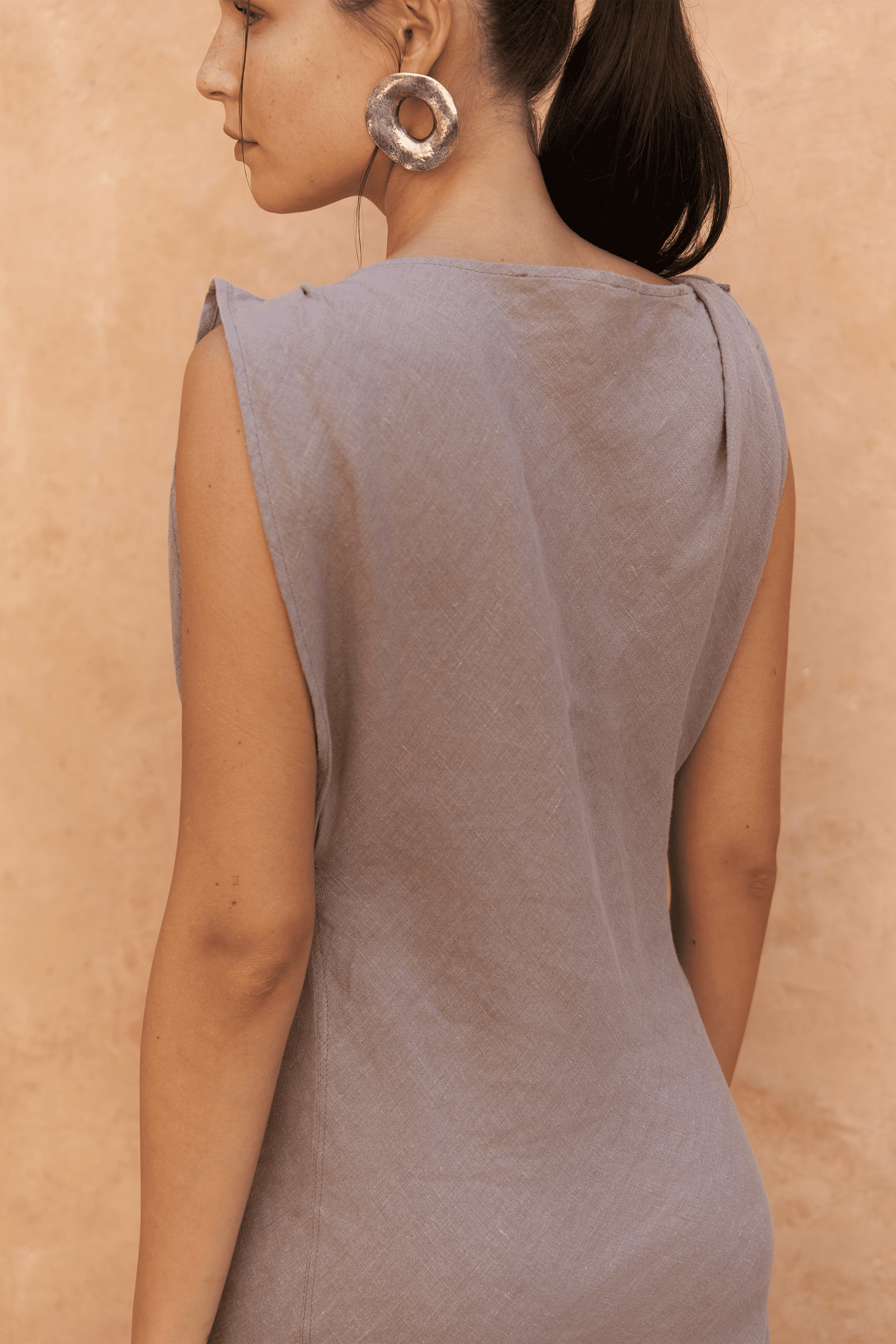 Barabla Kolsuz Uzun Füme Keten Elbise