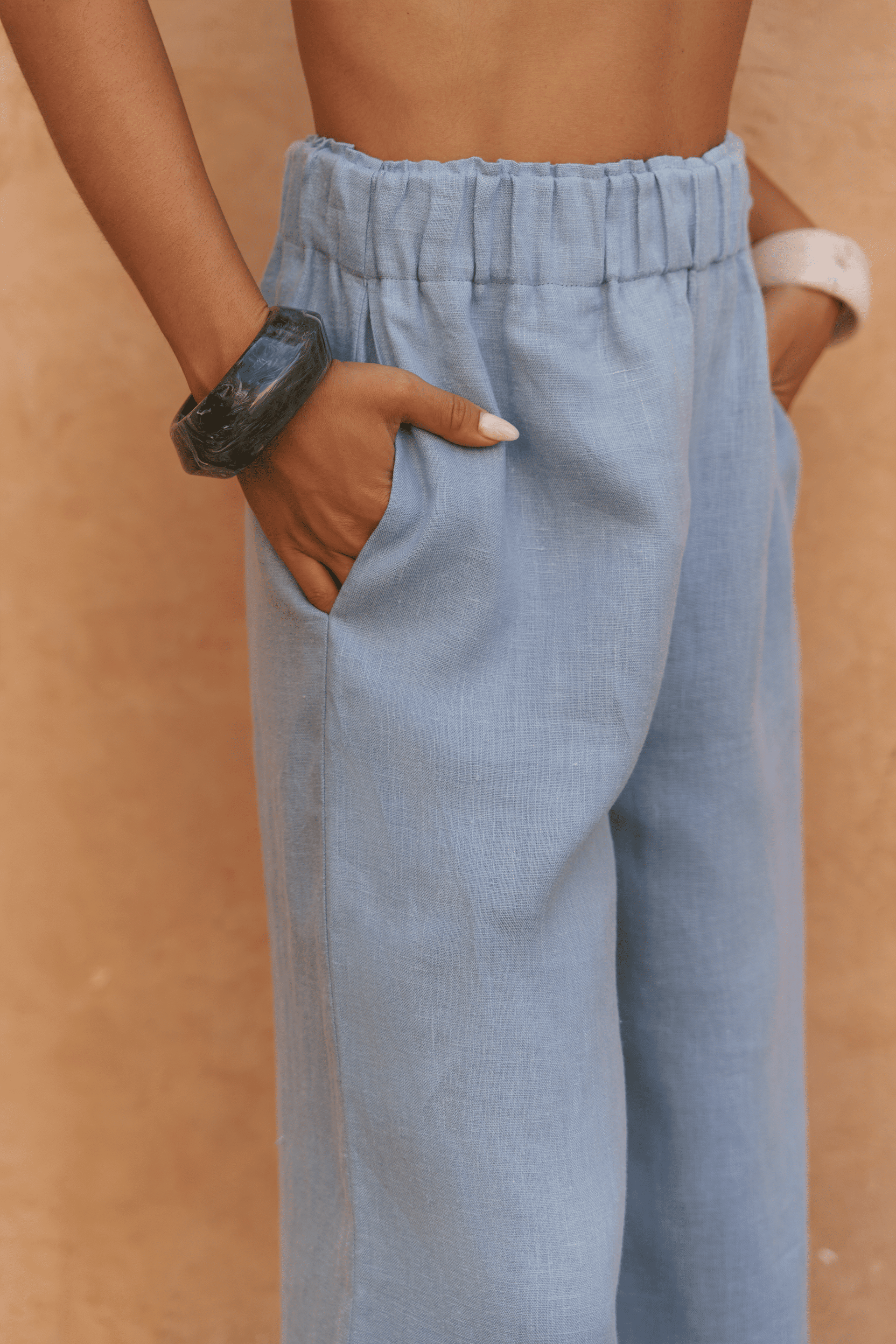 Baron Mavi Keten Gömlek Pantolon Takım