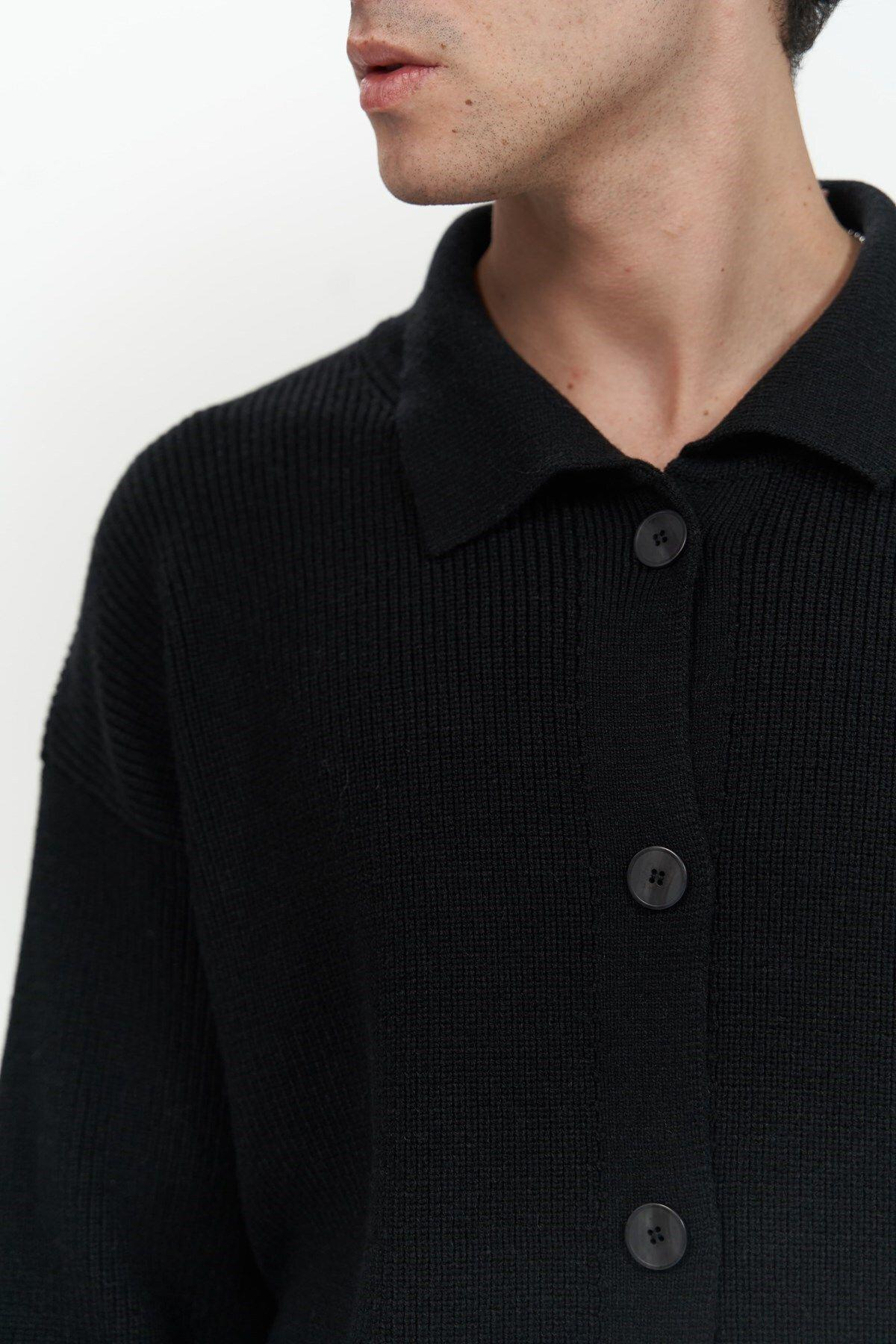 Bastian Men's Black Knit Cardigan with Button Detail