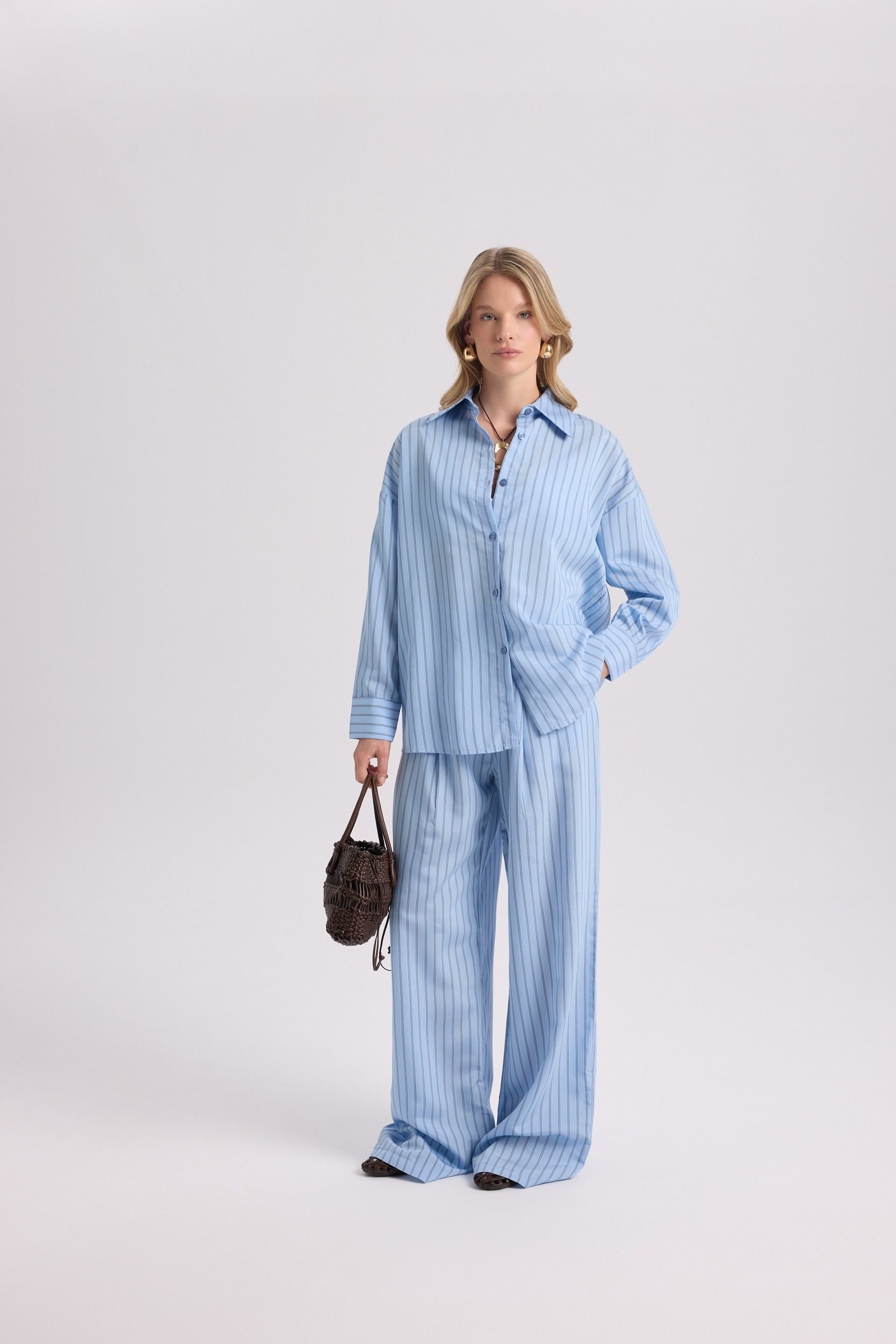Berlin Striped Blue Shirt Pants Set