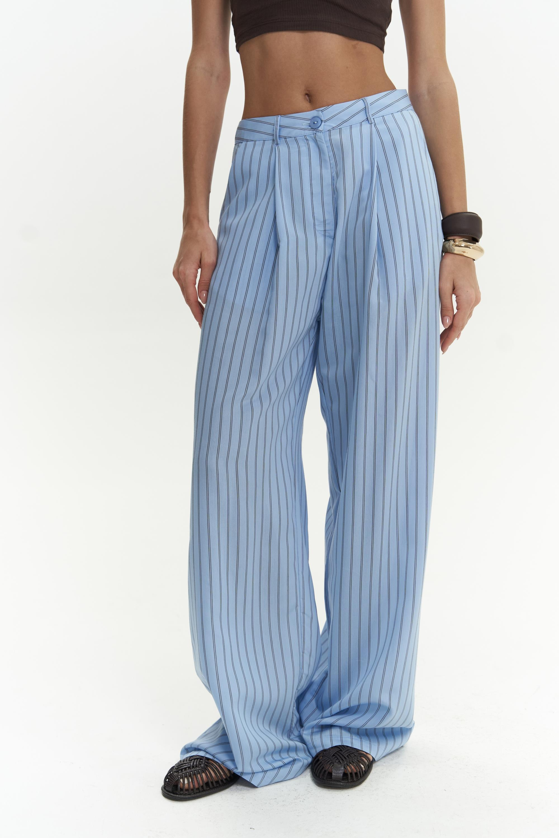 Berlin Çizgili Mavi Gömlek Pantolon Takım