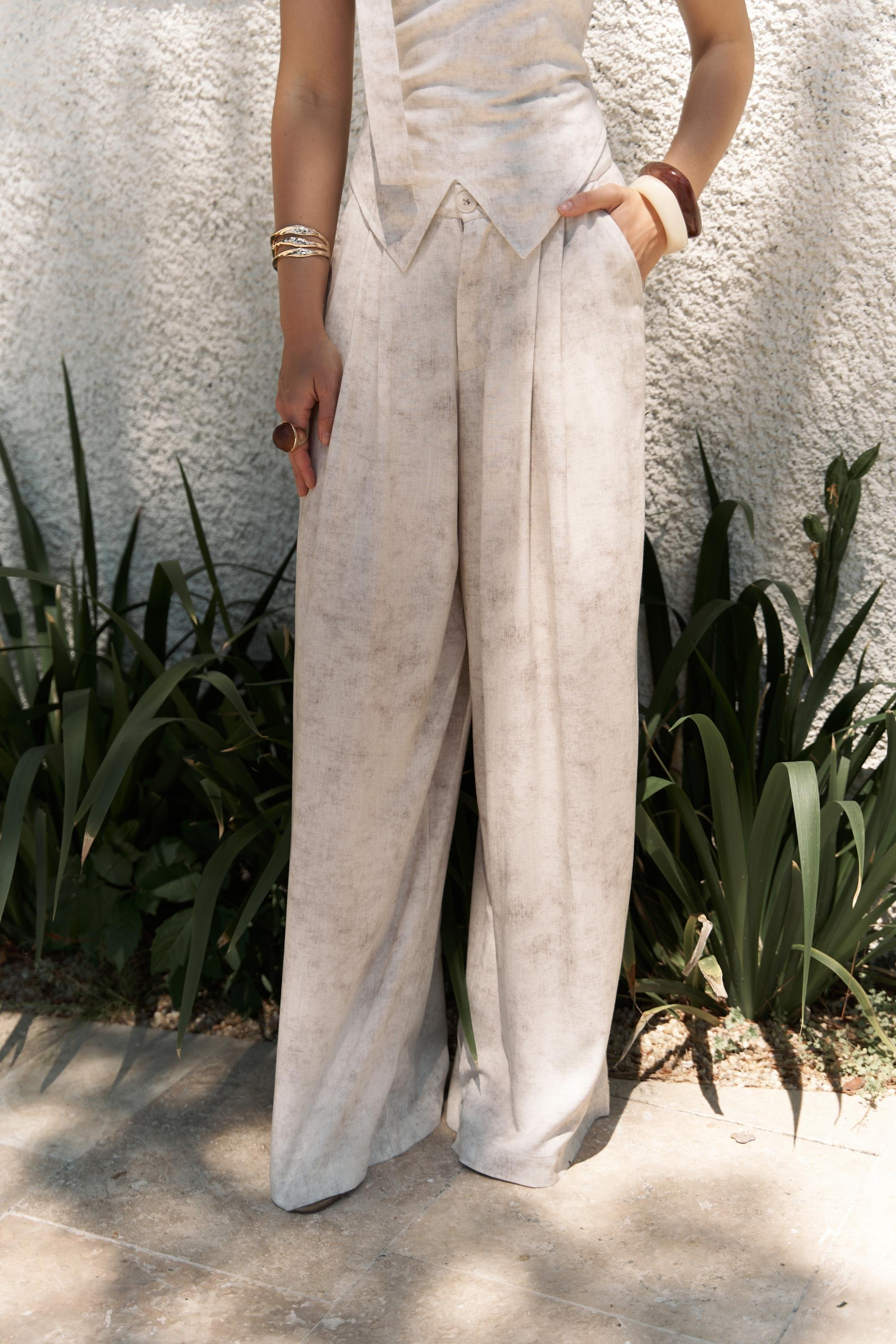 Bhioctoria Bej Straplez Crop Pantolon Takım