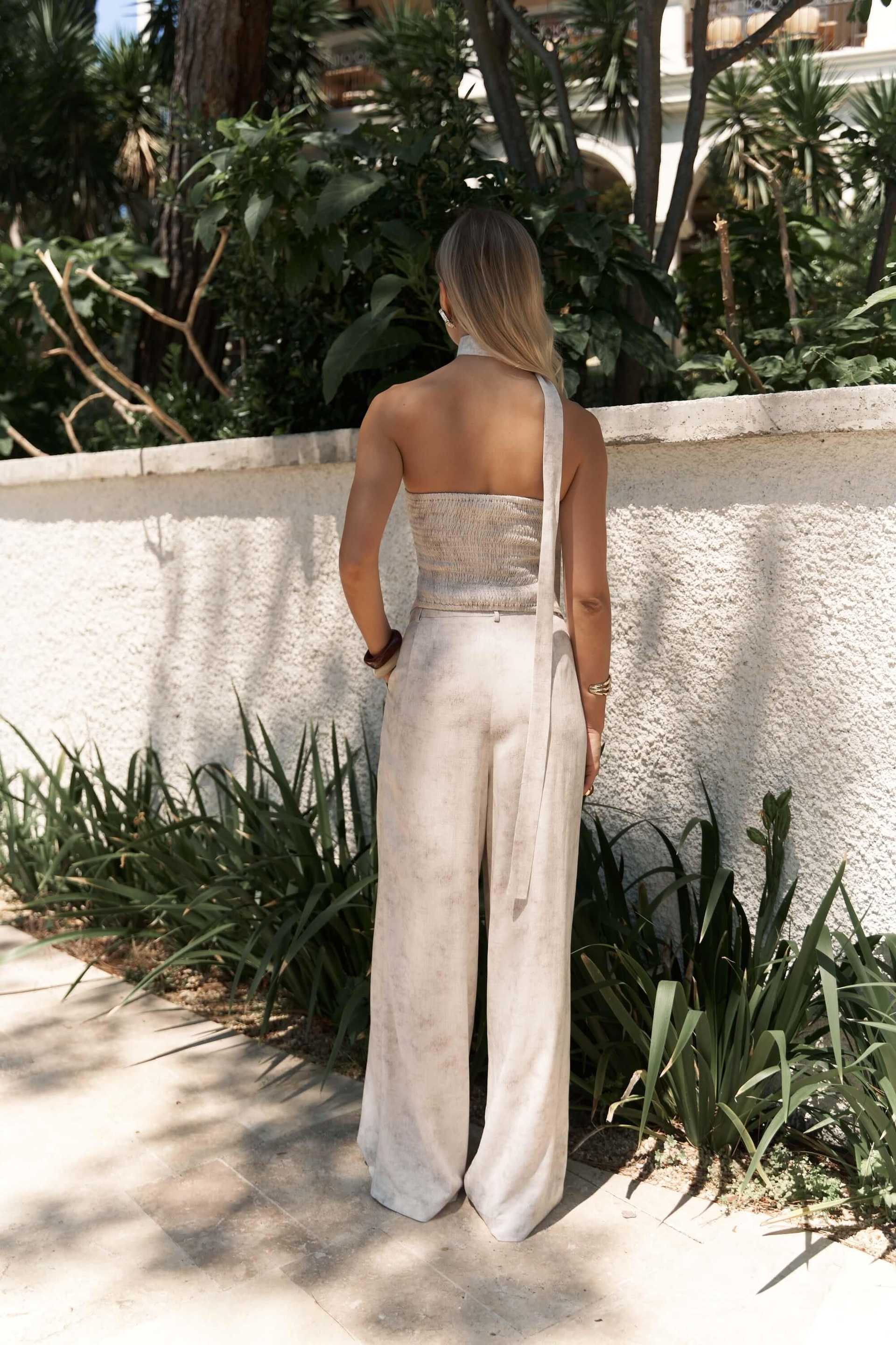 Bhioctoria Bej Straplez Crop Pantolon Takım