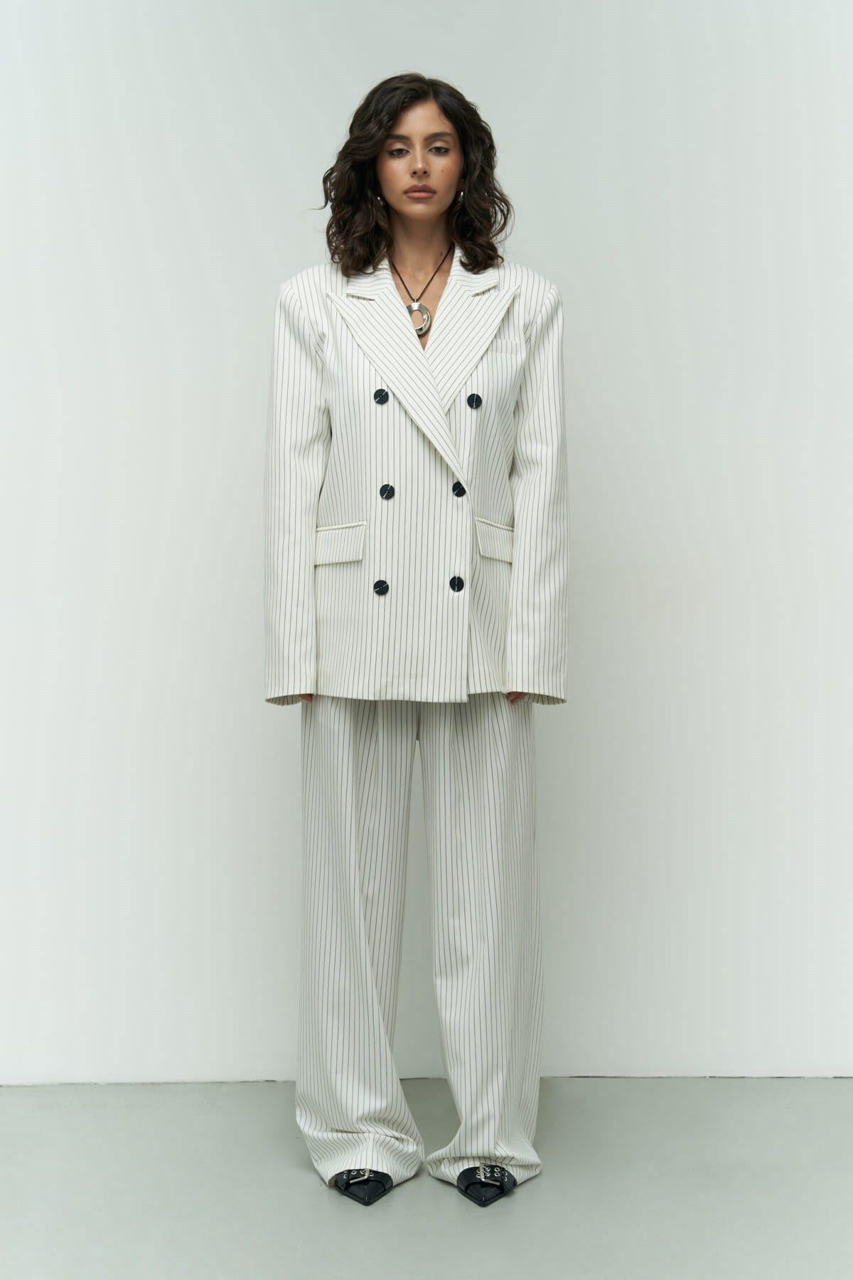 Bianda Çizgili Ekru Blazer