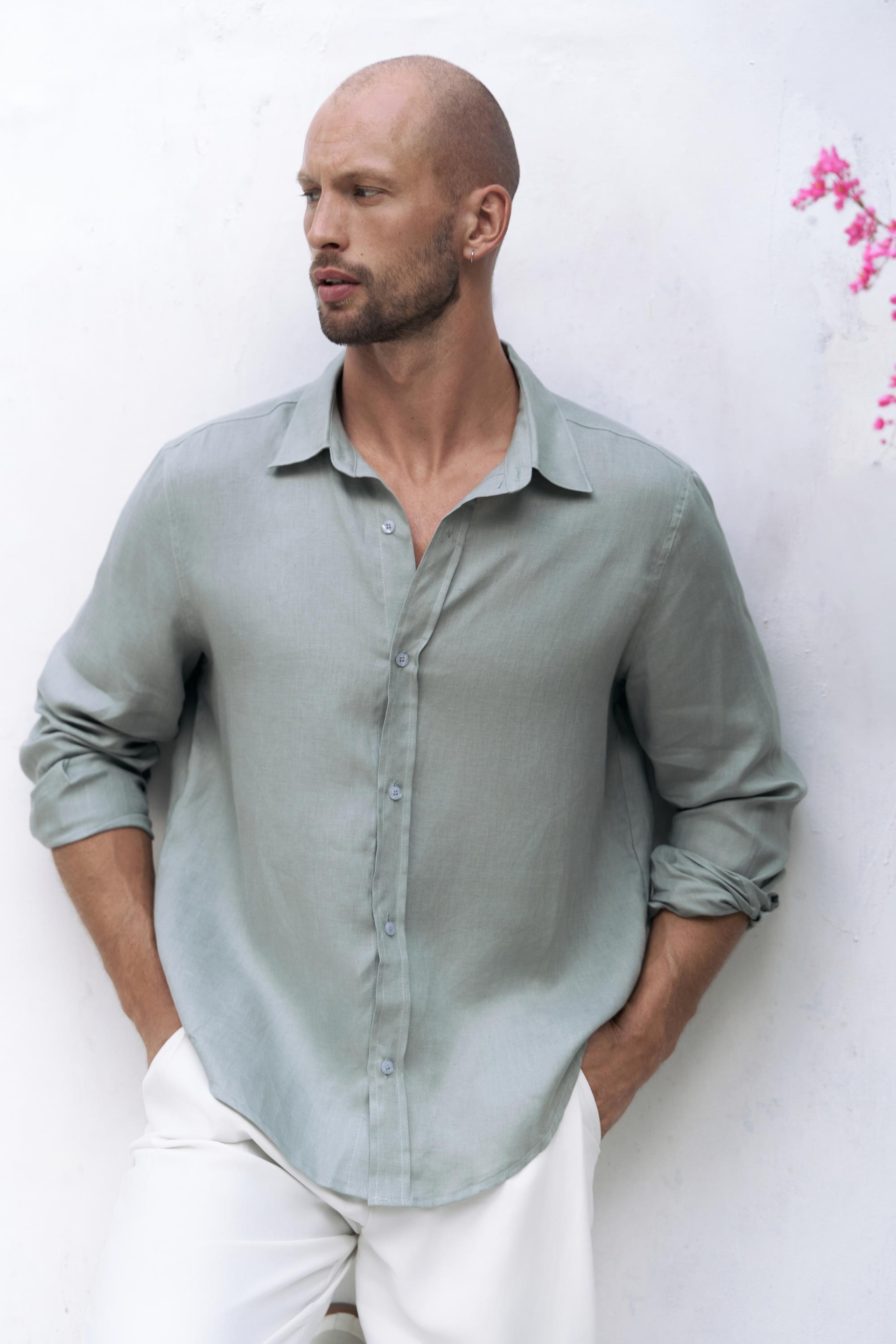 Bice Mint Keten Oversize Erkek Gömlek