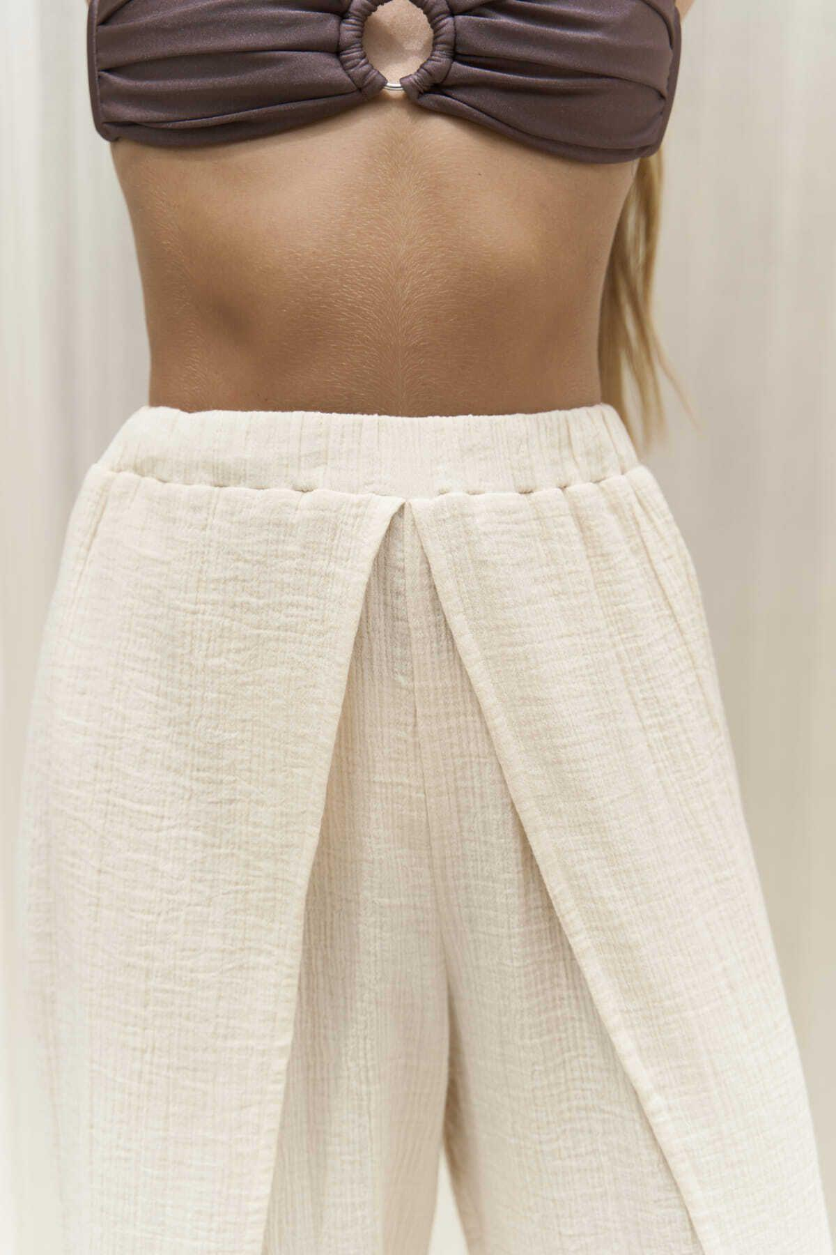 Bima Beige Trousers with Slit Detail 