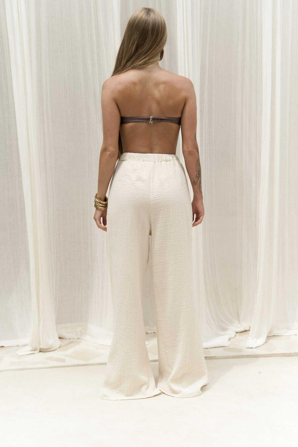 Bima Beige Trousers with Slit Detail 