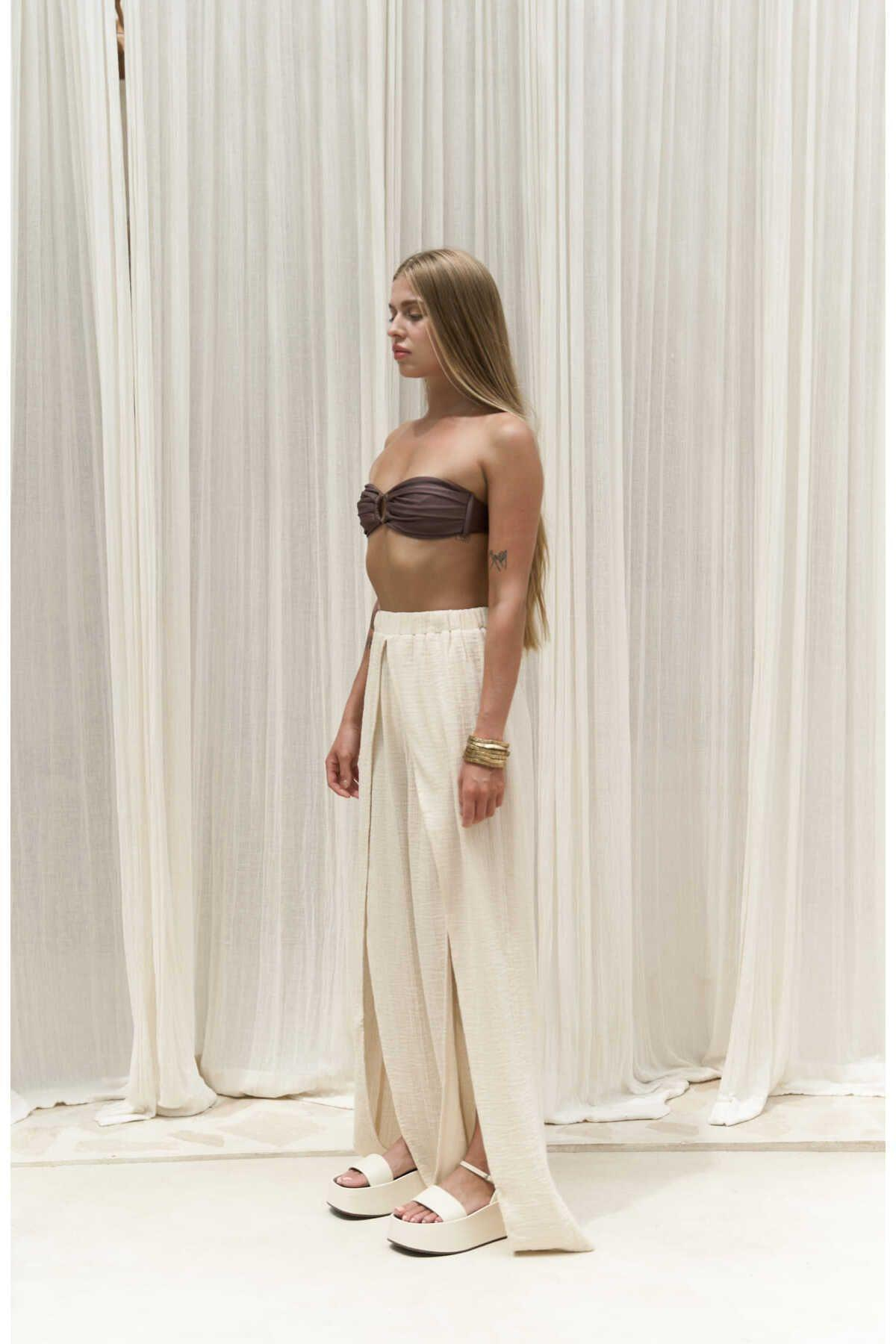 Bima Beige Trousers with Slit Detail 