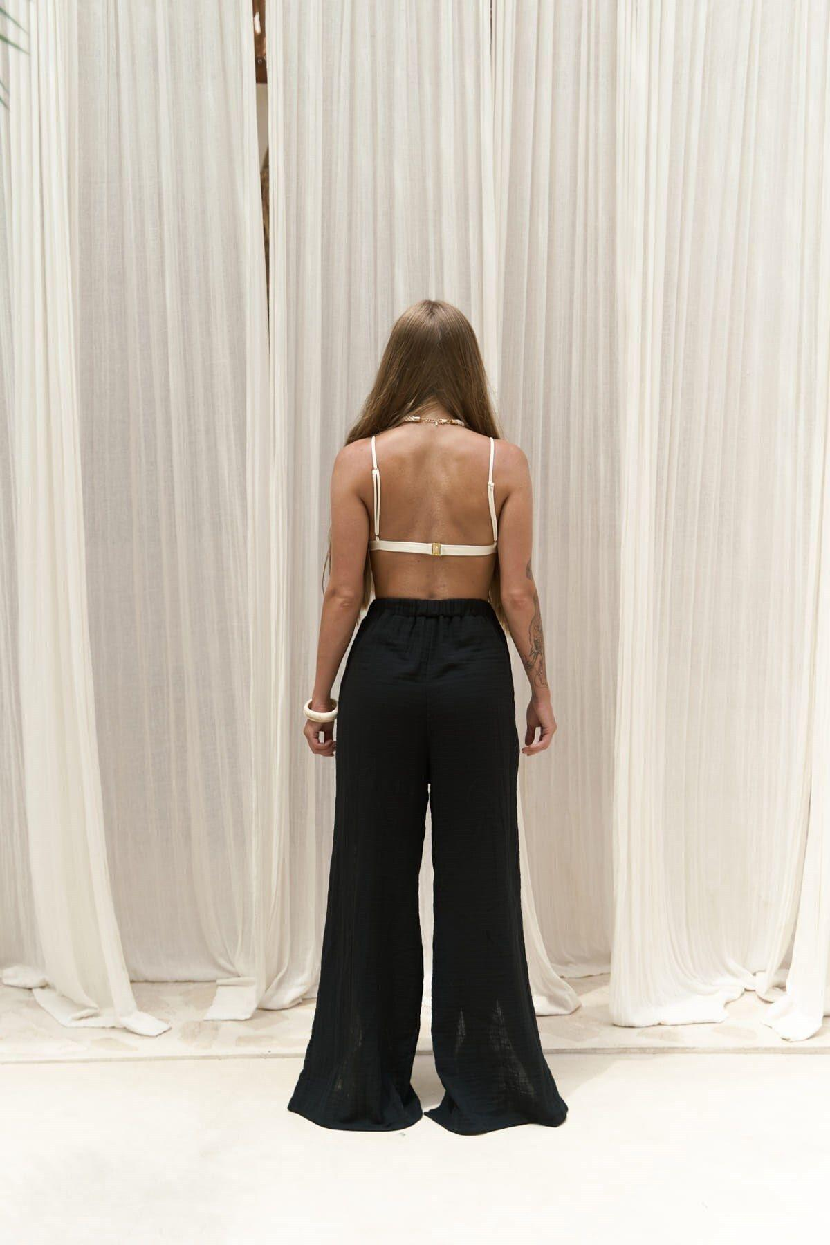 Bima Black Trousers with Slit Detail 