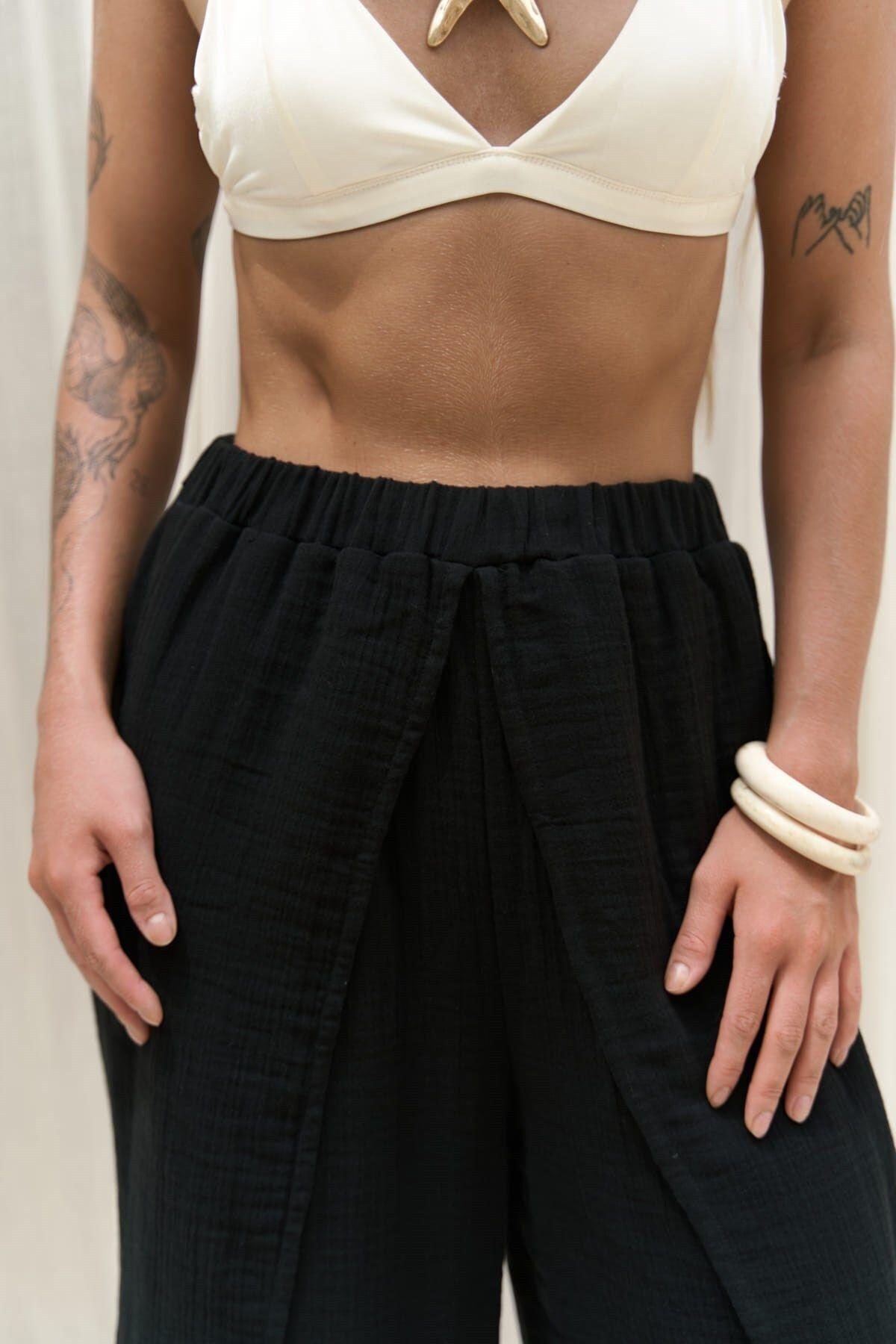 Bima Black Trousers with Slit Detail 