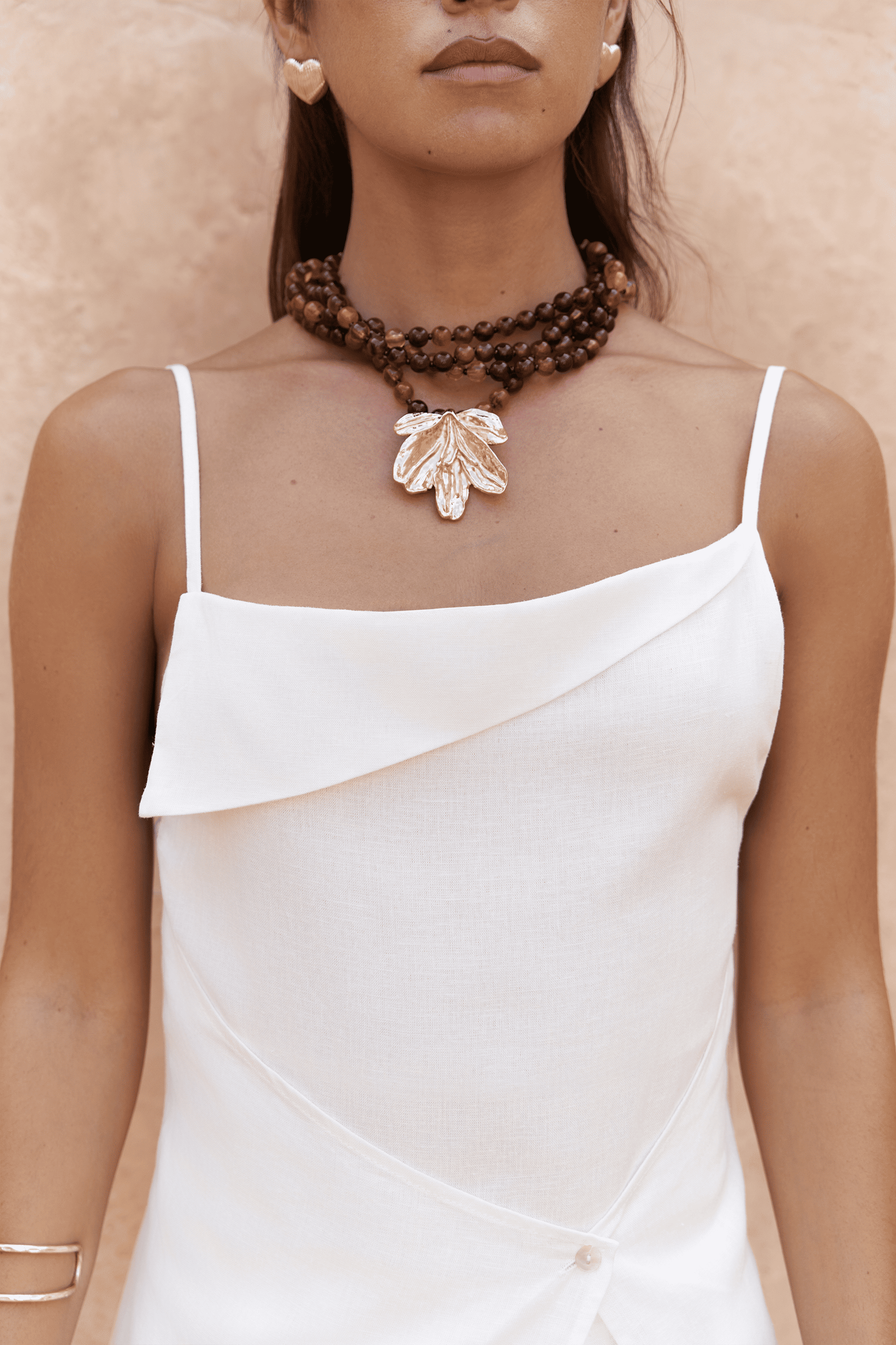 Blantyre Askılı Uzun Ekru Keten Elbise