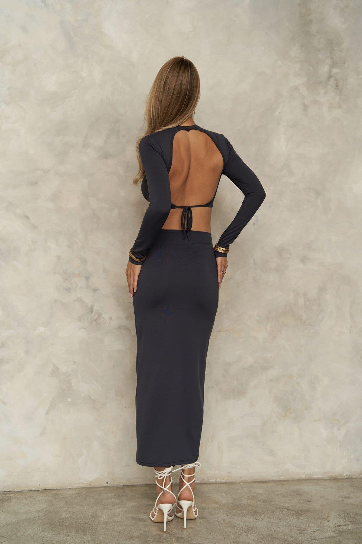 Mai Collection Bonita Anthracite Crop&Skirt Set