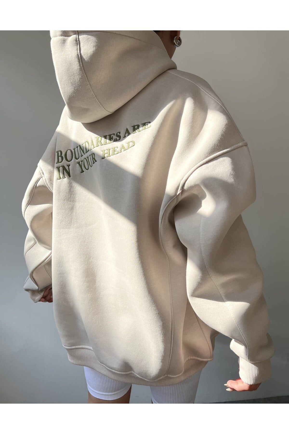 Mai Collection Boundaries Bone Hoodie Sweatshirt