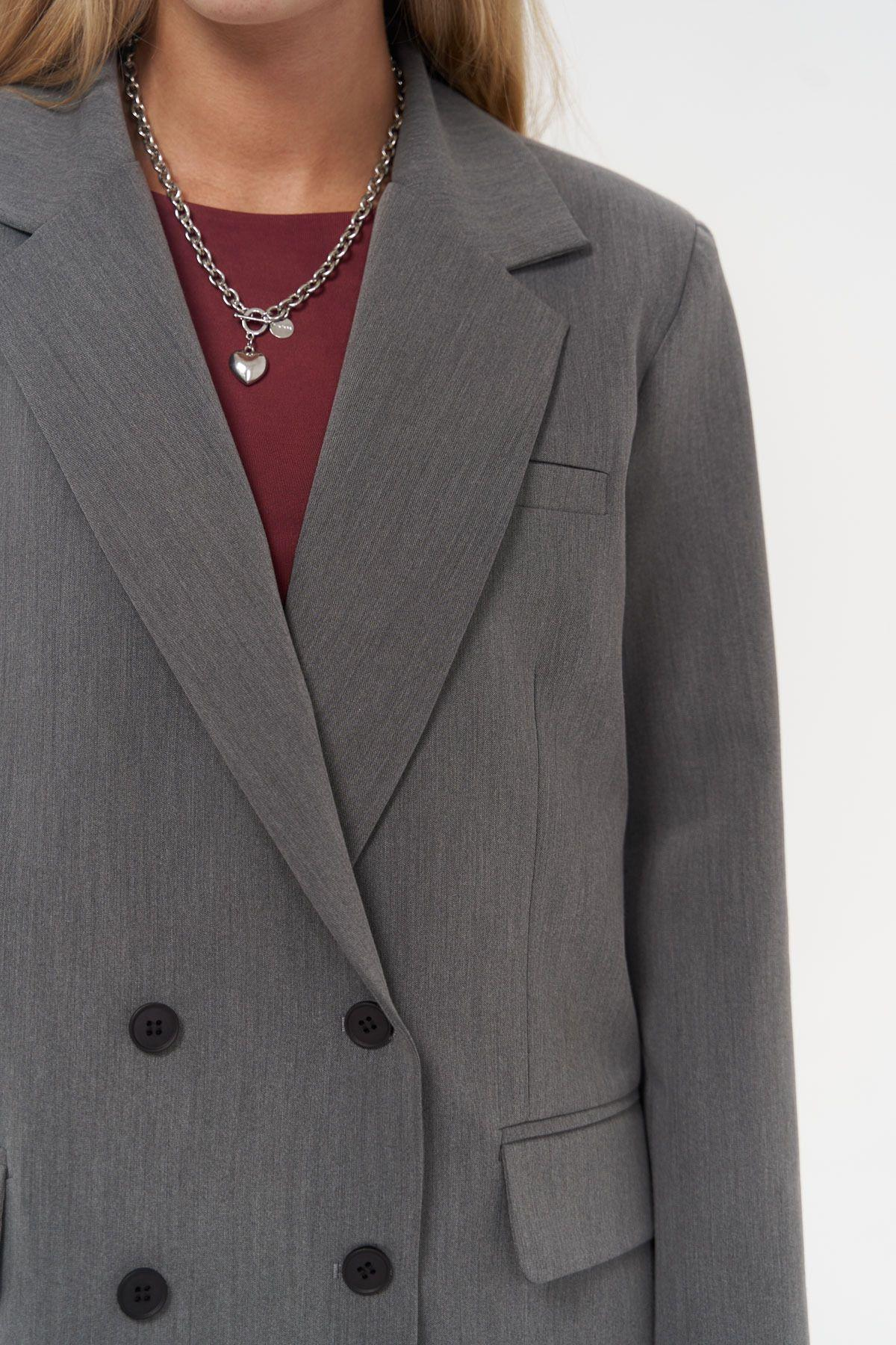 Bowie Grey Skirt and Jacket Set with Gathered Detailing