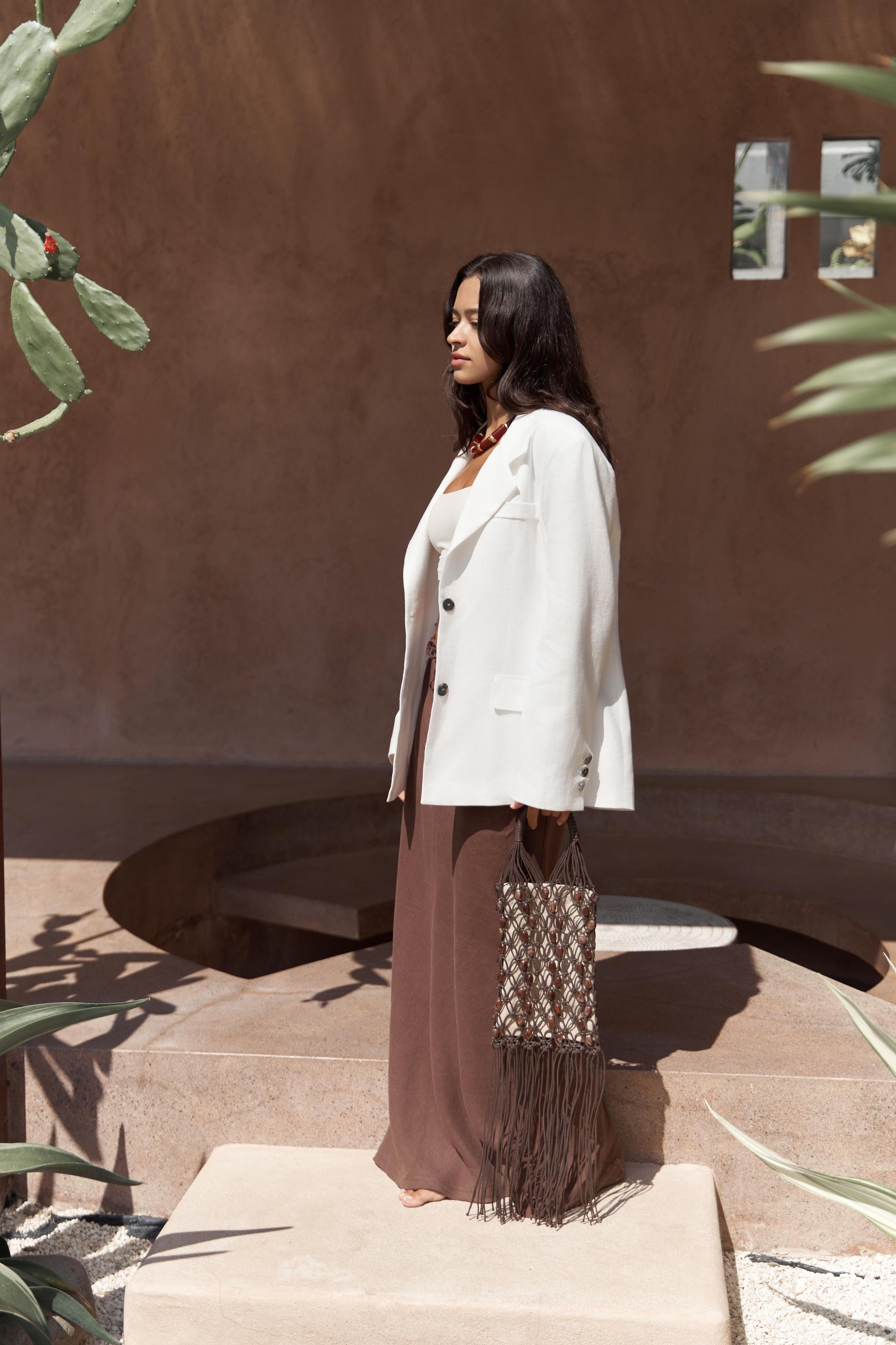 Brenna Beyaz Keten Blazer