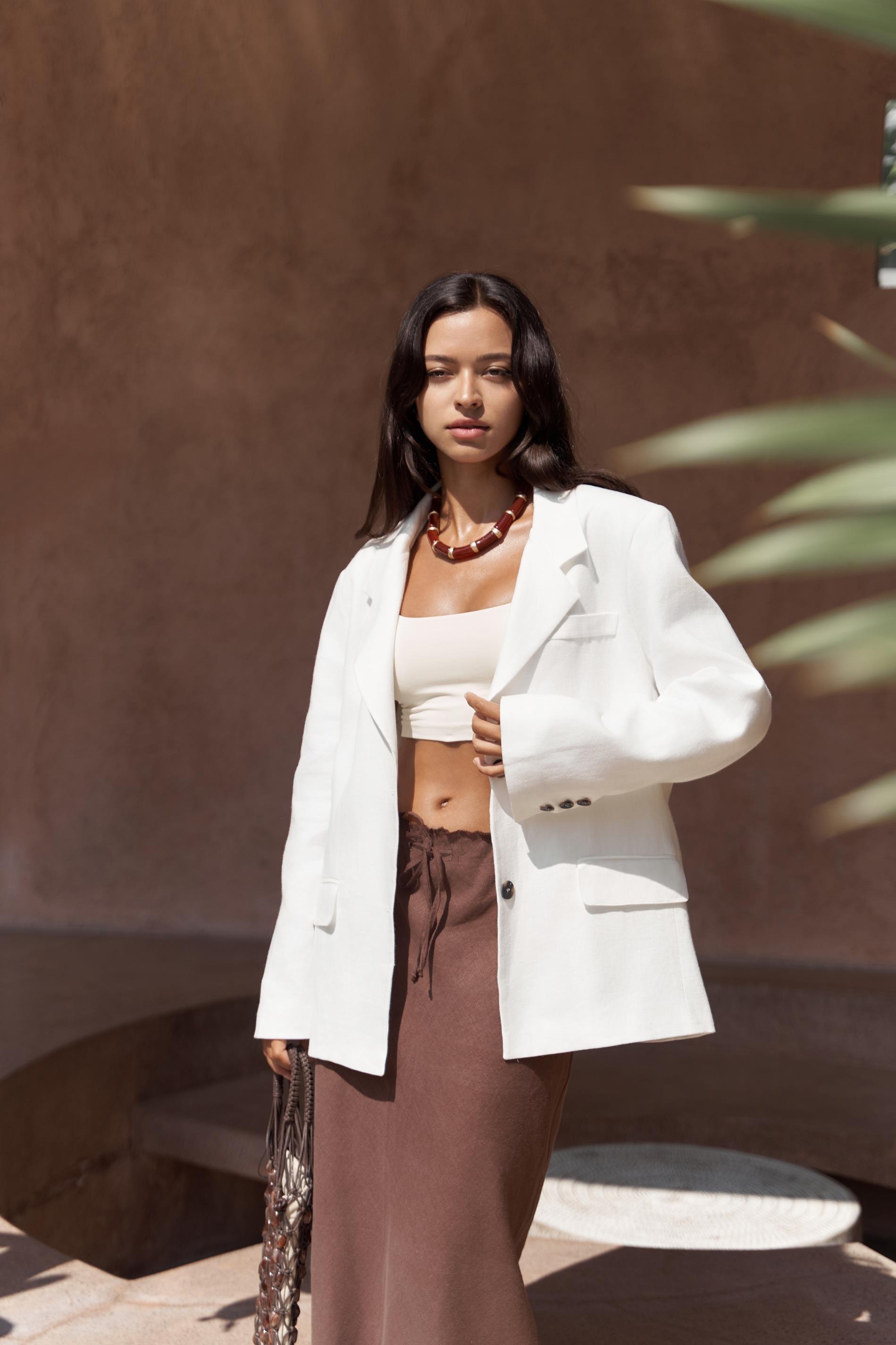 Brenna Beyaz Keten Blazer