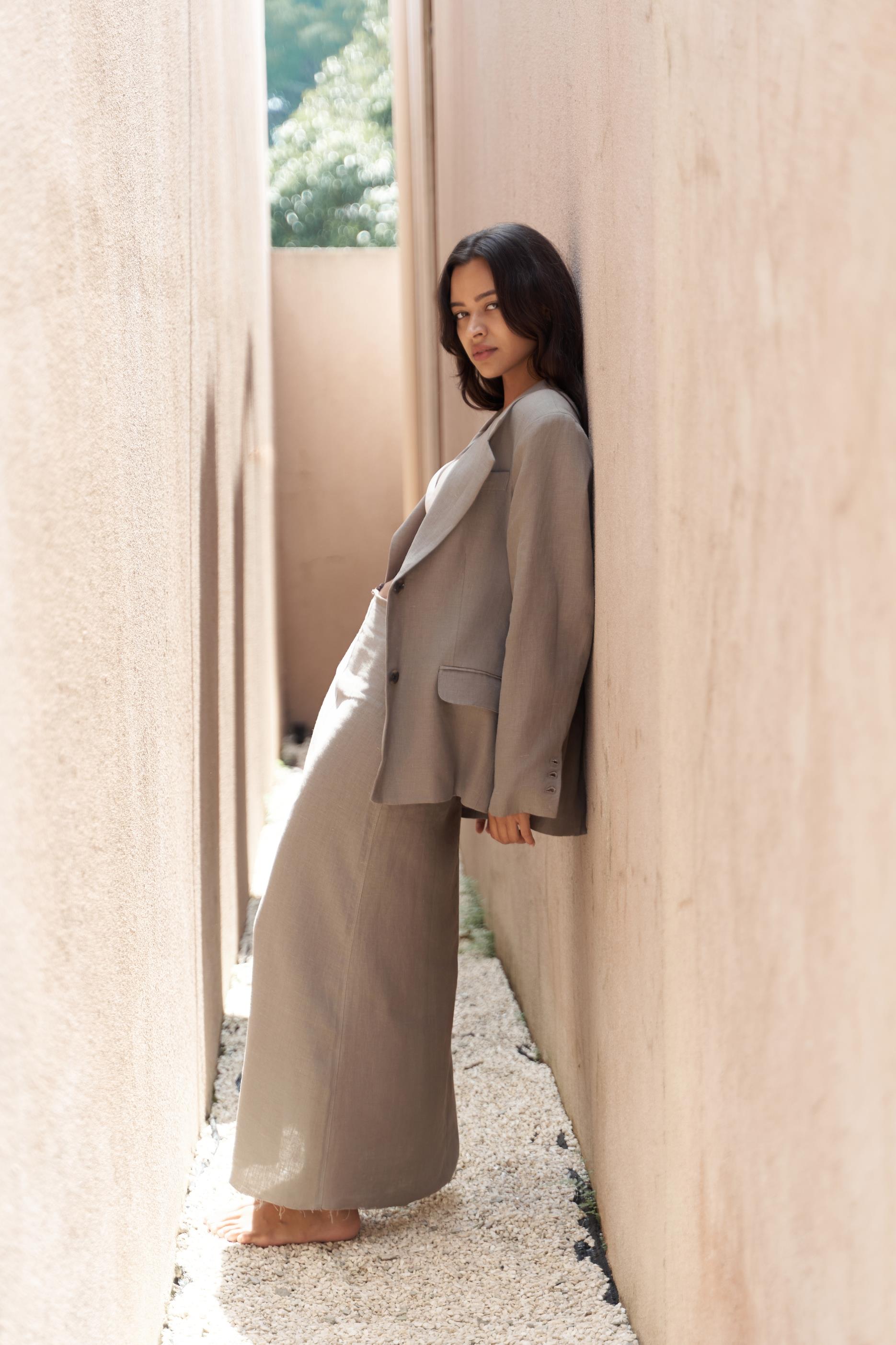 Brenna Dark Gray Linen Blazer 