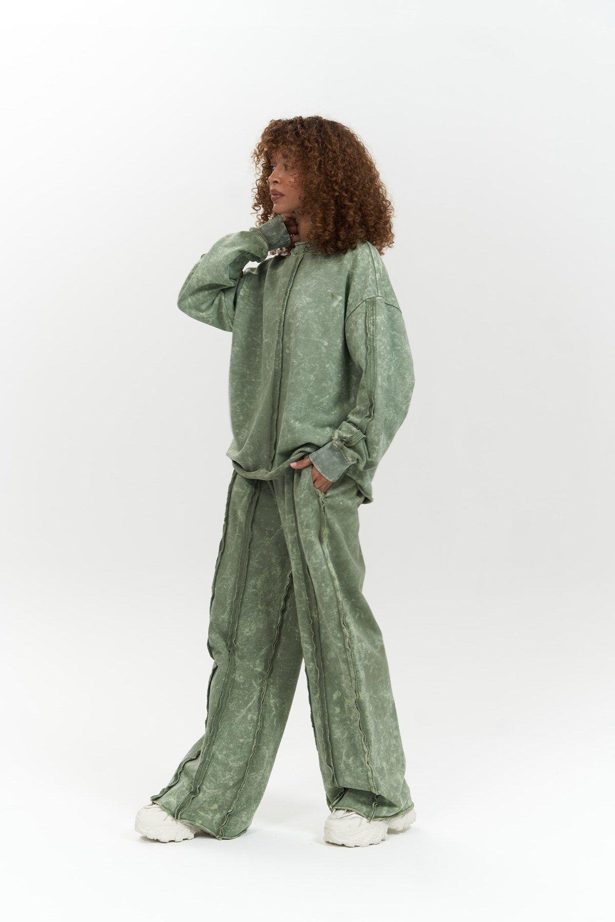 Briana Batik Yıkamalı Yeşil Eşofman Takım