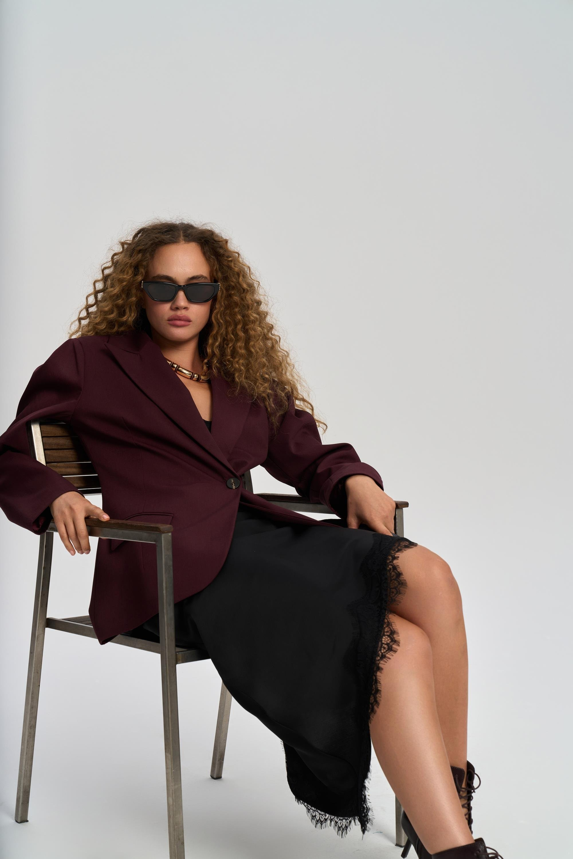 Briella Waist-Fitted Burgundy Blazer