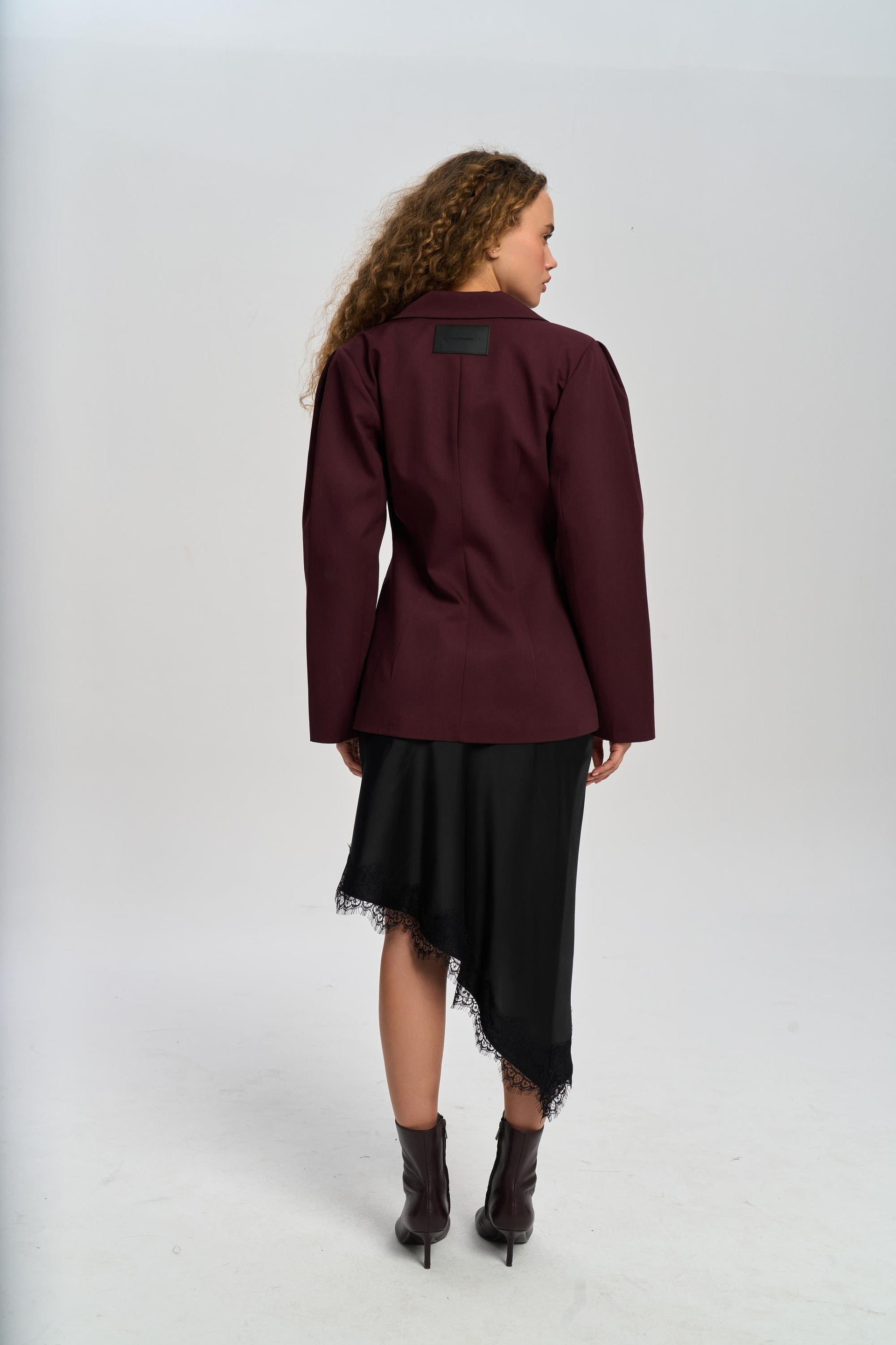 Briella Waist-Fitted Burgundy Blazer