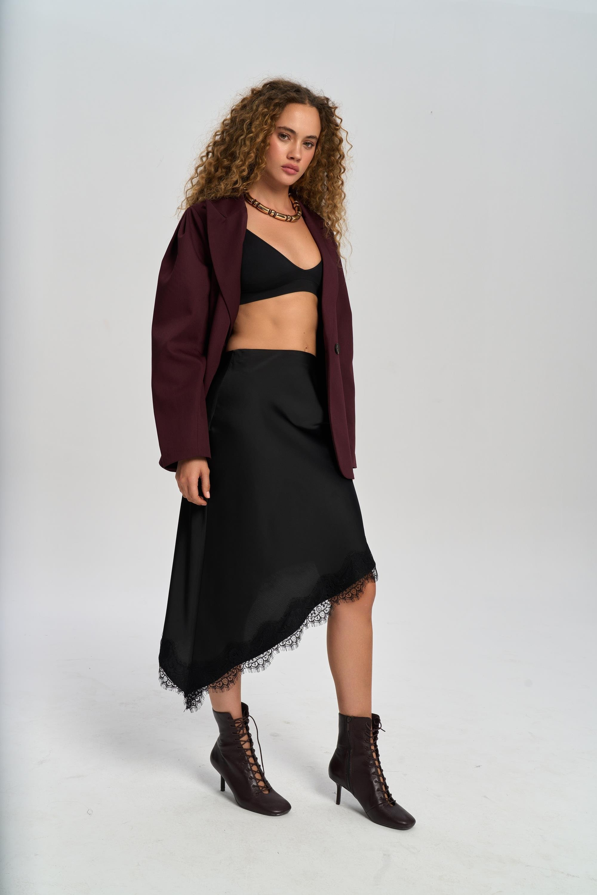 Briella Waist-Fitted Burgundy Blazer