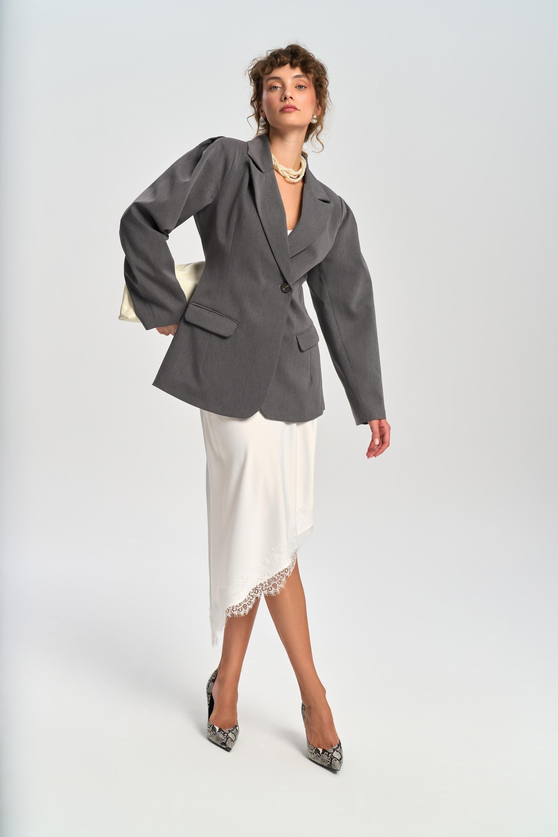 Briella Waist-Fitted Charcoal Blazer