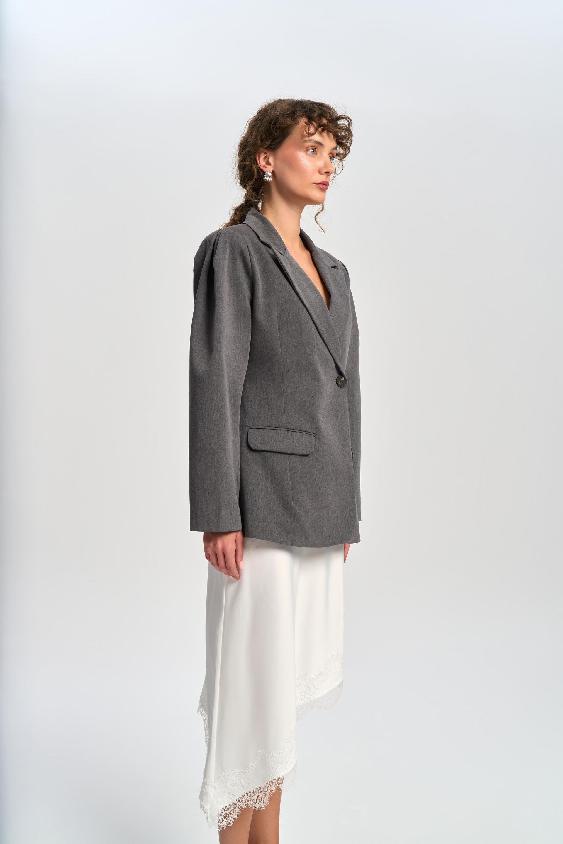 Briella Waist-Fitted Charcoal Blazer